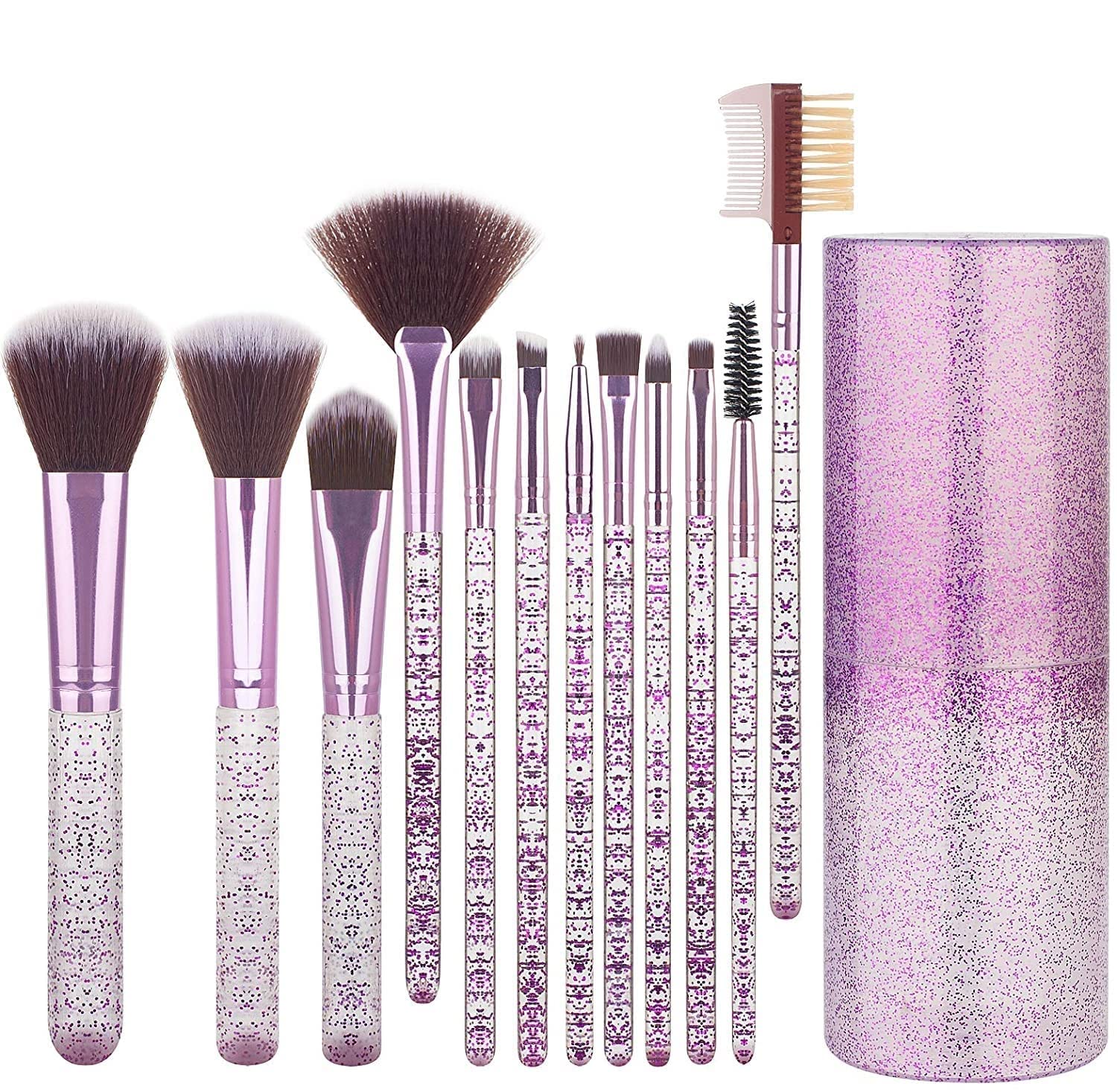12-Piece Professional Facejewel Makeup Brush Set with 6-in-1 Sponge & Stylish Case - Synthetic Foundation & Blending Brushes with Sparkle Handle for Flawless Makeup Application (Perfect for Travel, Bridal & Everyday Beauty Routine)