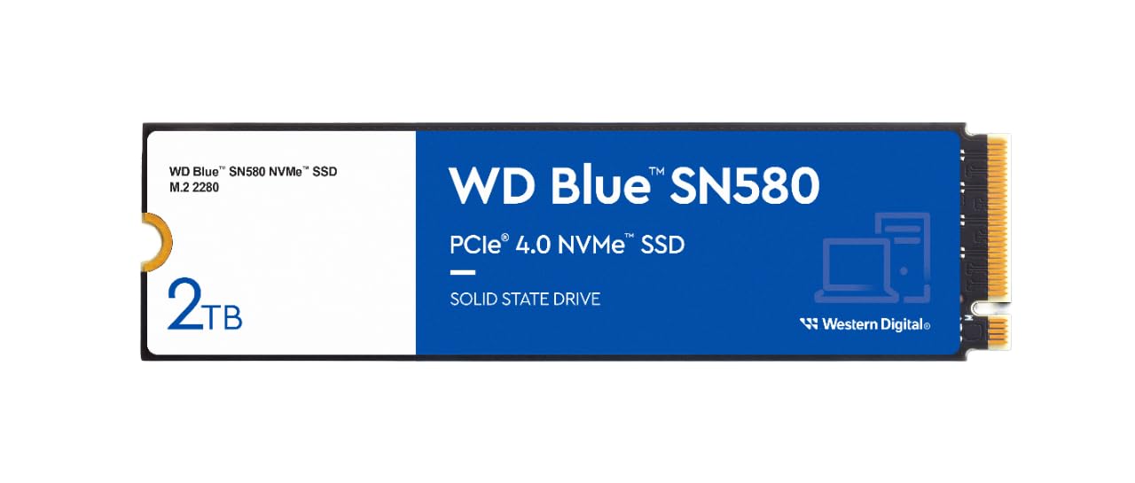 WD Blue SN580 2TB NVMe SSD - Gen4 PCIe M.2 2280 Internal Solid State Drive, Up to 4150MB/s Read Speed - Perfect for Gaming, Video Editing & PC Upgrades