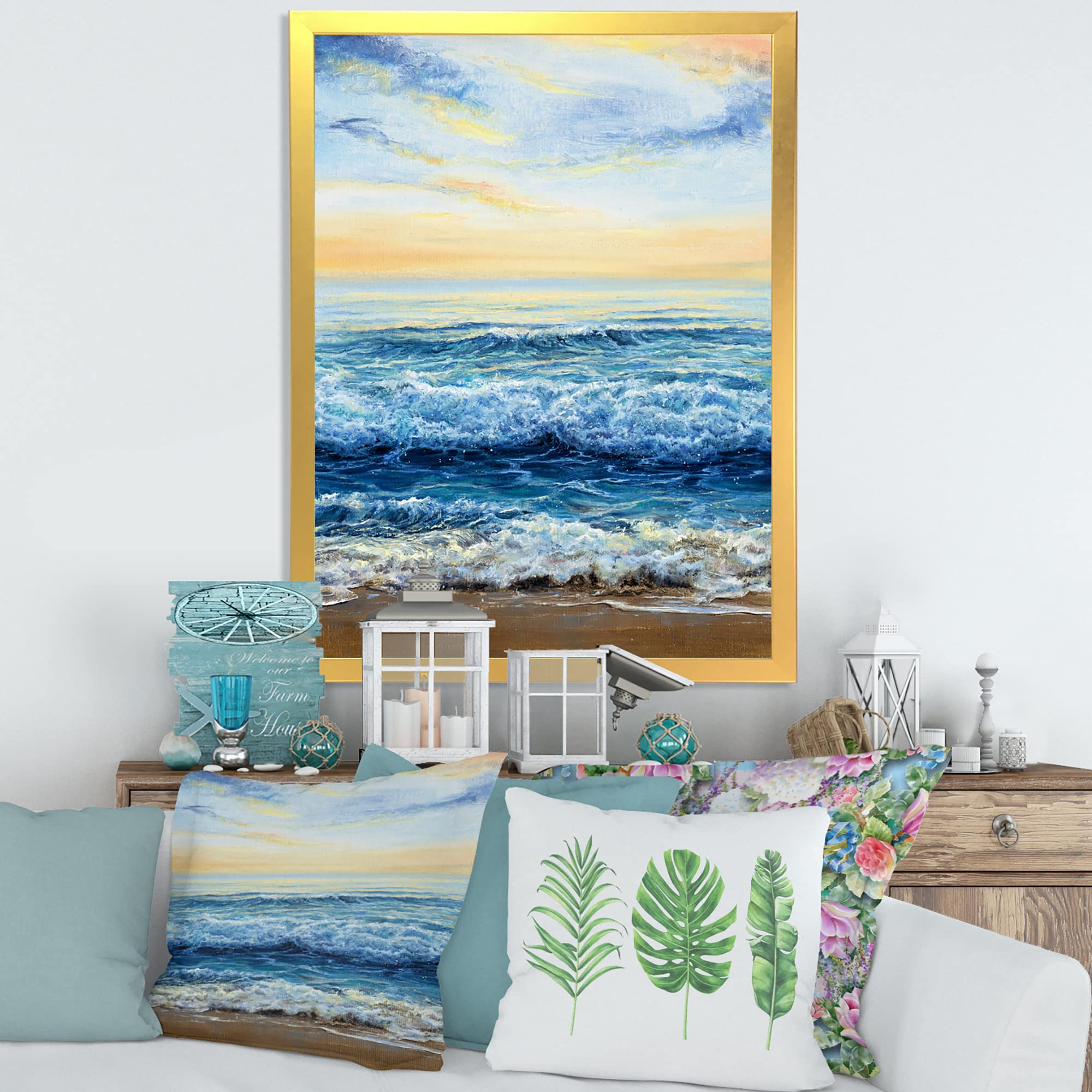 Ocean Waves At Dawn Framed Wall Art - Coastal & Nautical Decor for Living Room, Bedroom, or Office - Beach Themed Home Decoration