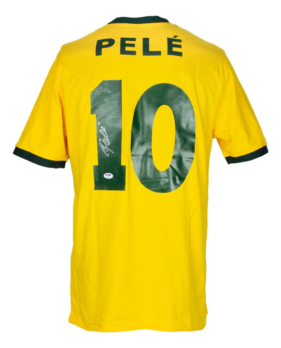 Authentic Pele Signed Yellow Brazil Soccer Jersey with PSA/DNA Certification - Perfect for Collectors, Fans & Sports Memorabilia Displays