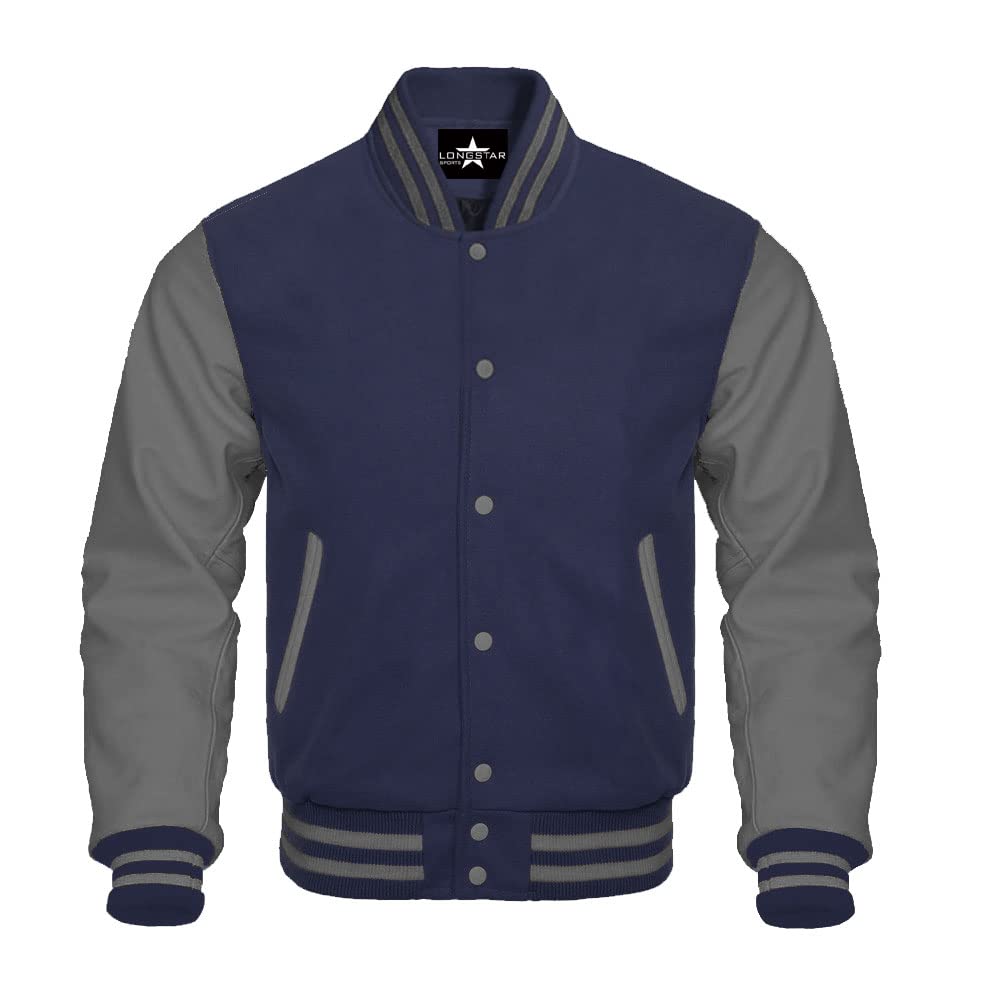 Authentic Baseball Varsity Bomber Jacket - Genuine Leather Sleeves & Wool Body - Black/Red Letterman Jacket for High School & College | Perfect for Sports Games, Pep Rallies & Casual Wear