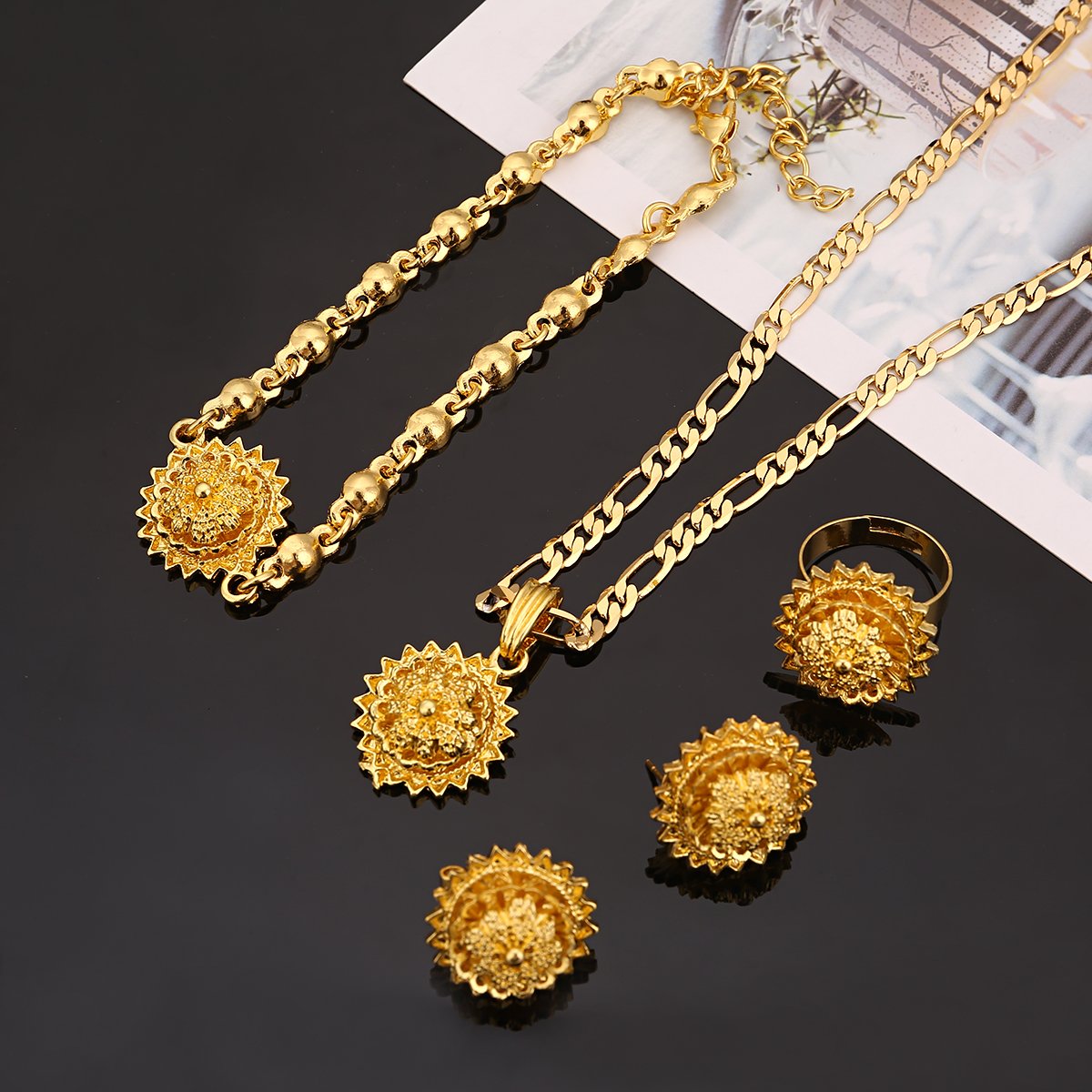Ethiopian Habesha Jewelry Set - Handmade Necklace, Earrings, Bracelet & Ring - Authentic African Cultural Accessories for Women - Perfect for Weddings, Parties & Special Occasions