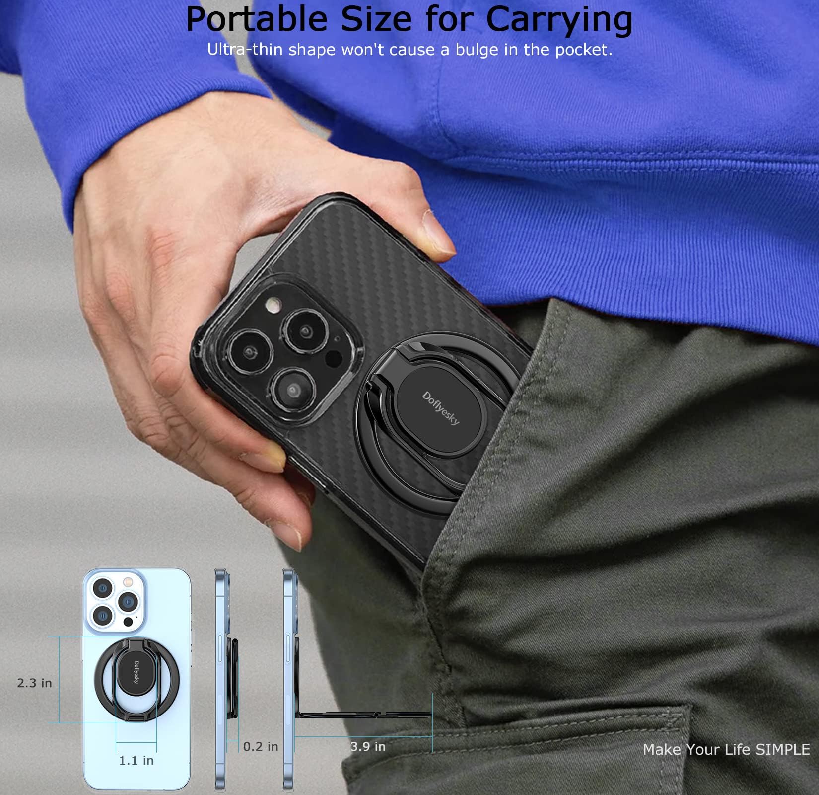 Magsafe Phone Ring Holder - Adjustable Finger Grip for iPhone & Smartphones - Gym & Car Mount Use