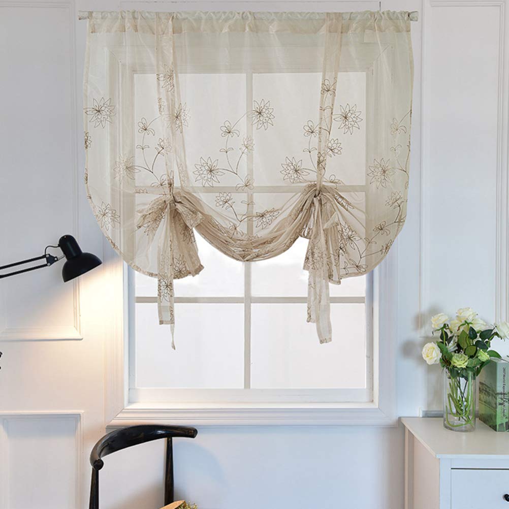 Exquisite Flower Embroidered Balloon Shades - Rod Pocket Tie-Up Sheer Curtains for Living Room & Kitchen - Perfect for Home Decor & Window Treatments