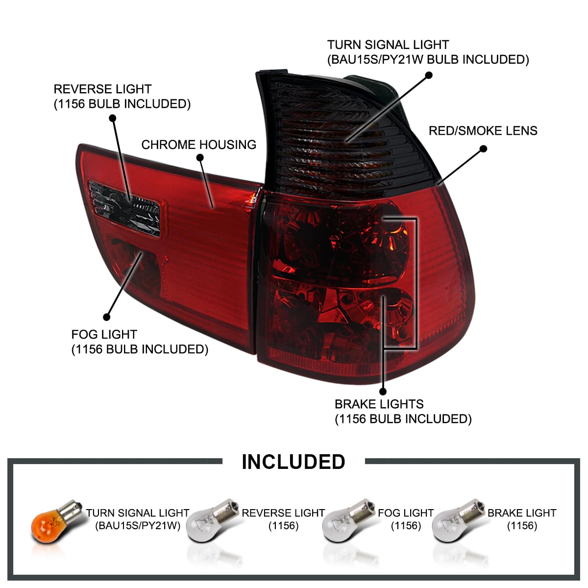 SPEC-D TUNING Red Smoke Lens Tail Lights for 2000-2006 BMW E53 X5 - Left & Right Pair Assembly - Upgrade Your Ride with Stylish LED Tail Lights for Enhanced Visibility & Night Driving Safety