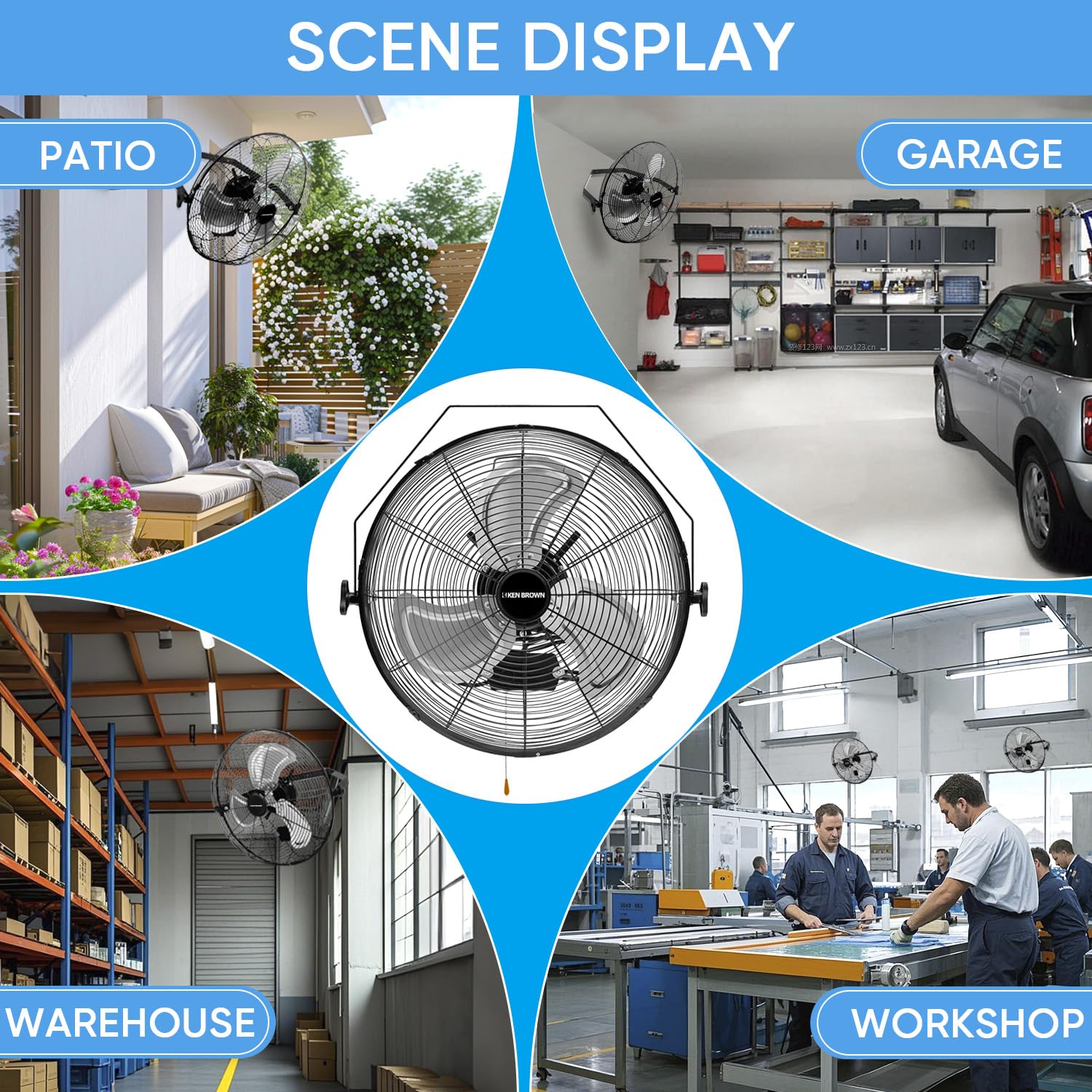 KEN BROWN 18 Inch Industrial Wall Mount Fan - 4300 CFM Heavy Duty Metal Fan with 3-Speed High Velocity & Oscillation - Perfect for Patios, Shops, Greenhouses, Garages, Commercial Spaces & Gazebos | Ideal for Cooling Large Areas, Ventilation & Air Circulation