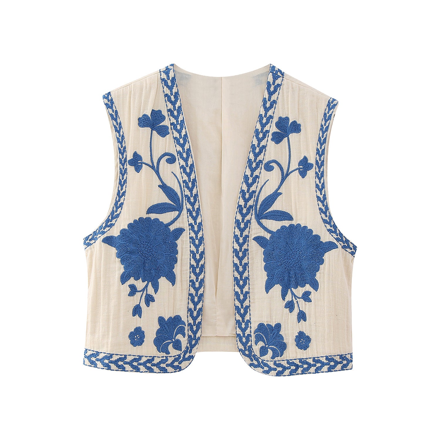 Vintage White Floral Embroidered Cardigan for Women - Open Front Waistcoat Vest with 925 Silver Accents | Perfect for Spring Layering, Boho Outfits & Casual Chic Looks