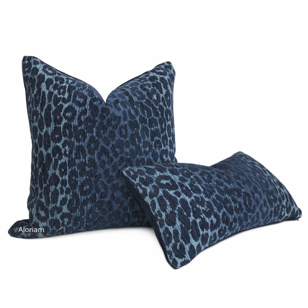 Jabari Blue Tonal Leopard Print Chenille Pillow Cover - Soft Decorative Throw Pillow Case for Sofa, Bed & Home Decor