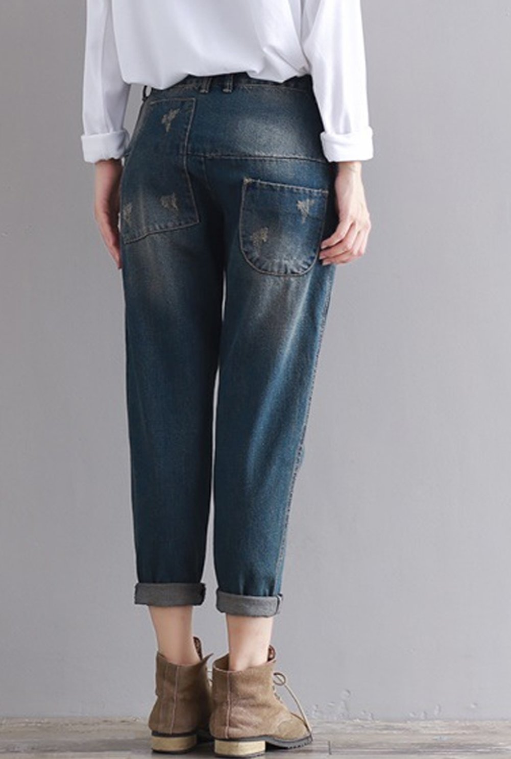 Hotmiss Women's Distressed Baggy Harem Jeans - Casual Loose Fit Cropped Denim Pants for Streetwear & Boho Fashion Outfits