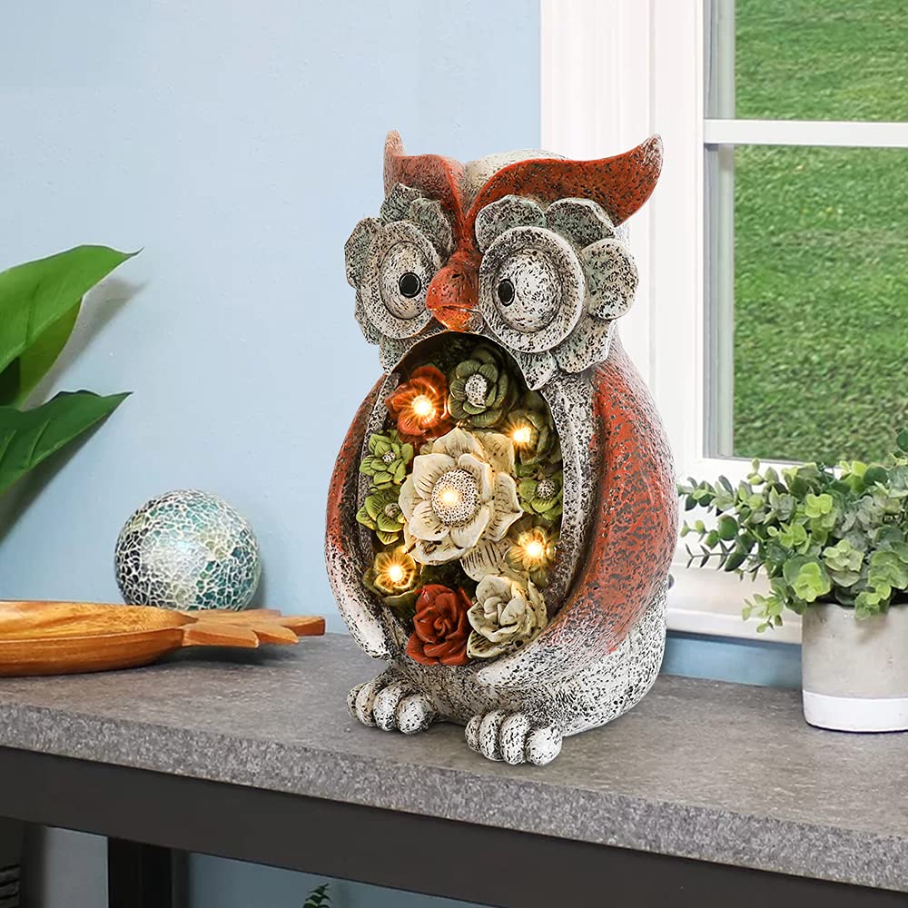 Solar Powered Owl Figurine - 5 LED Light Garden Statue, Resin Animal Sculpture for Outdoor Patio, Lawn & Yard Decor | Perfect for Nighttime Garden Illumination & Wildlife-Themed Decorations