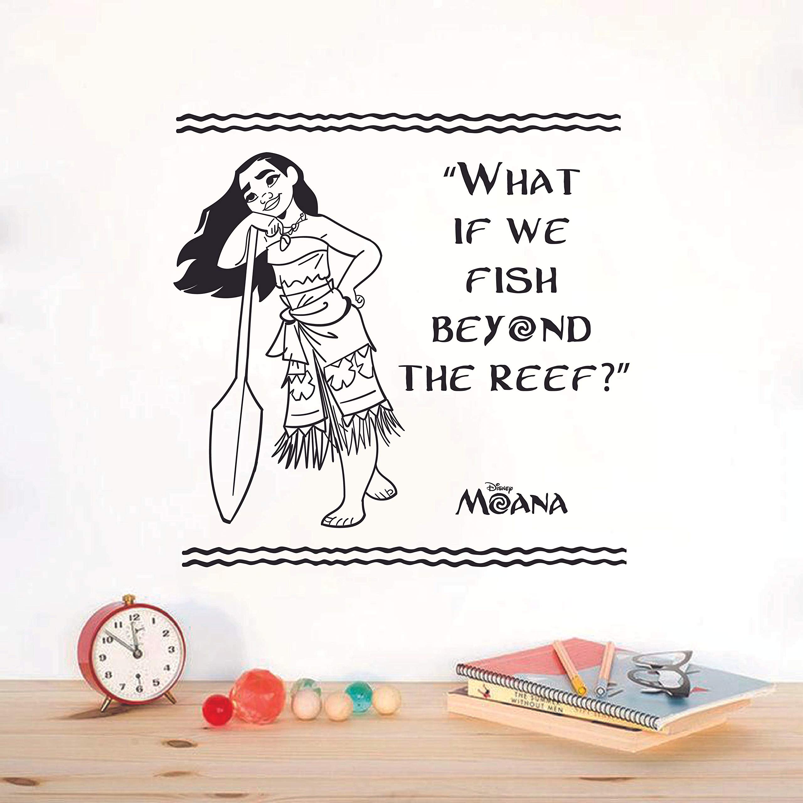 Disney Princess Moana Quote 'What If We Fish Beyond The Reef' Silhouette Vinyl Wall Art Sticker - 10x10 Inch Removable Decal for Kids Room, Nursery, Bedroom & Home Decor - Perfect for Disney Fans, Children's Spaces & Themed Room Decorations