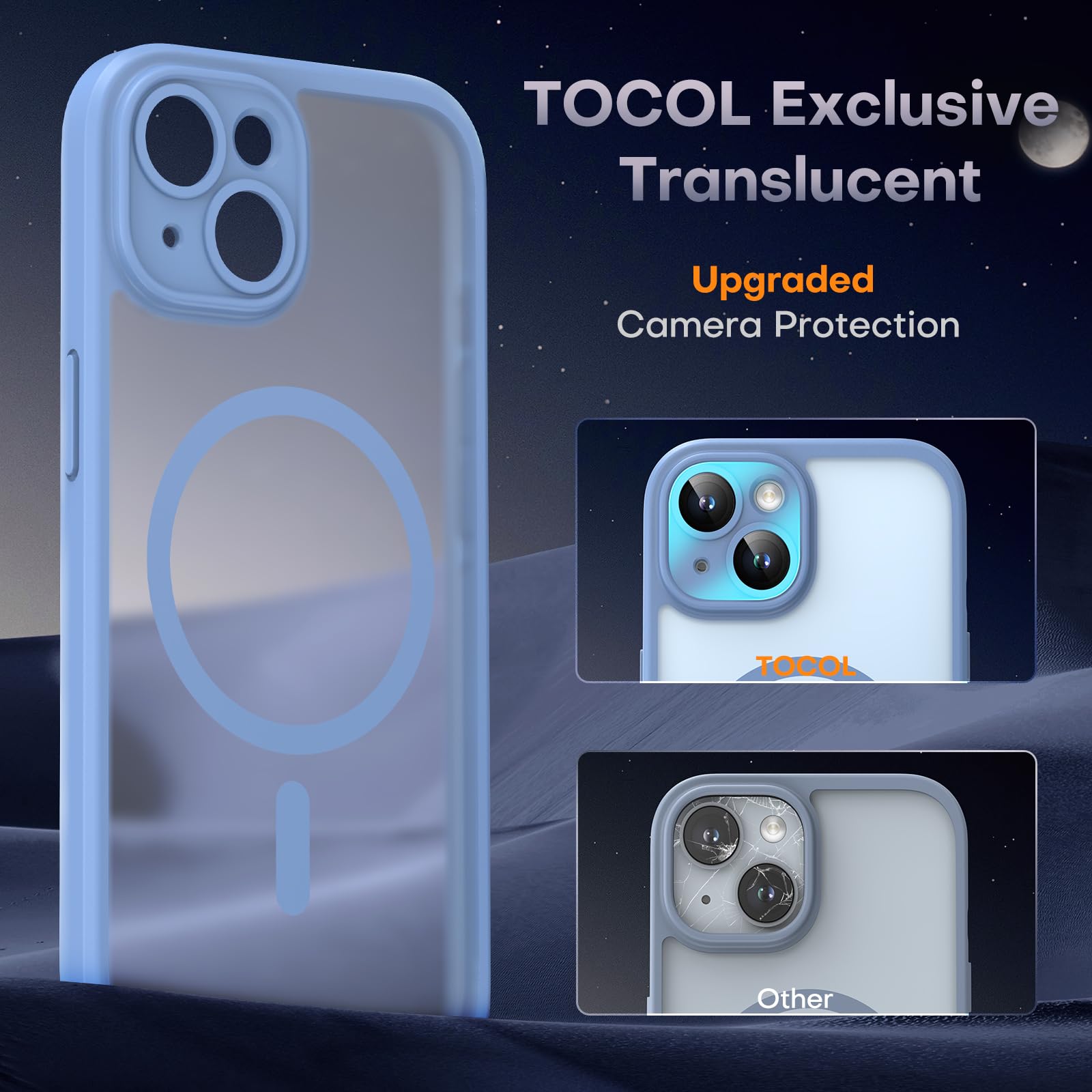TOCOL Magnetic iPhone 14 Case with 2 Pack Screen Protector - Upgraded Full Camera Protection, MagSafe Compatible, Translucent Matte Hard Back Cover for 6.1