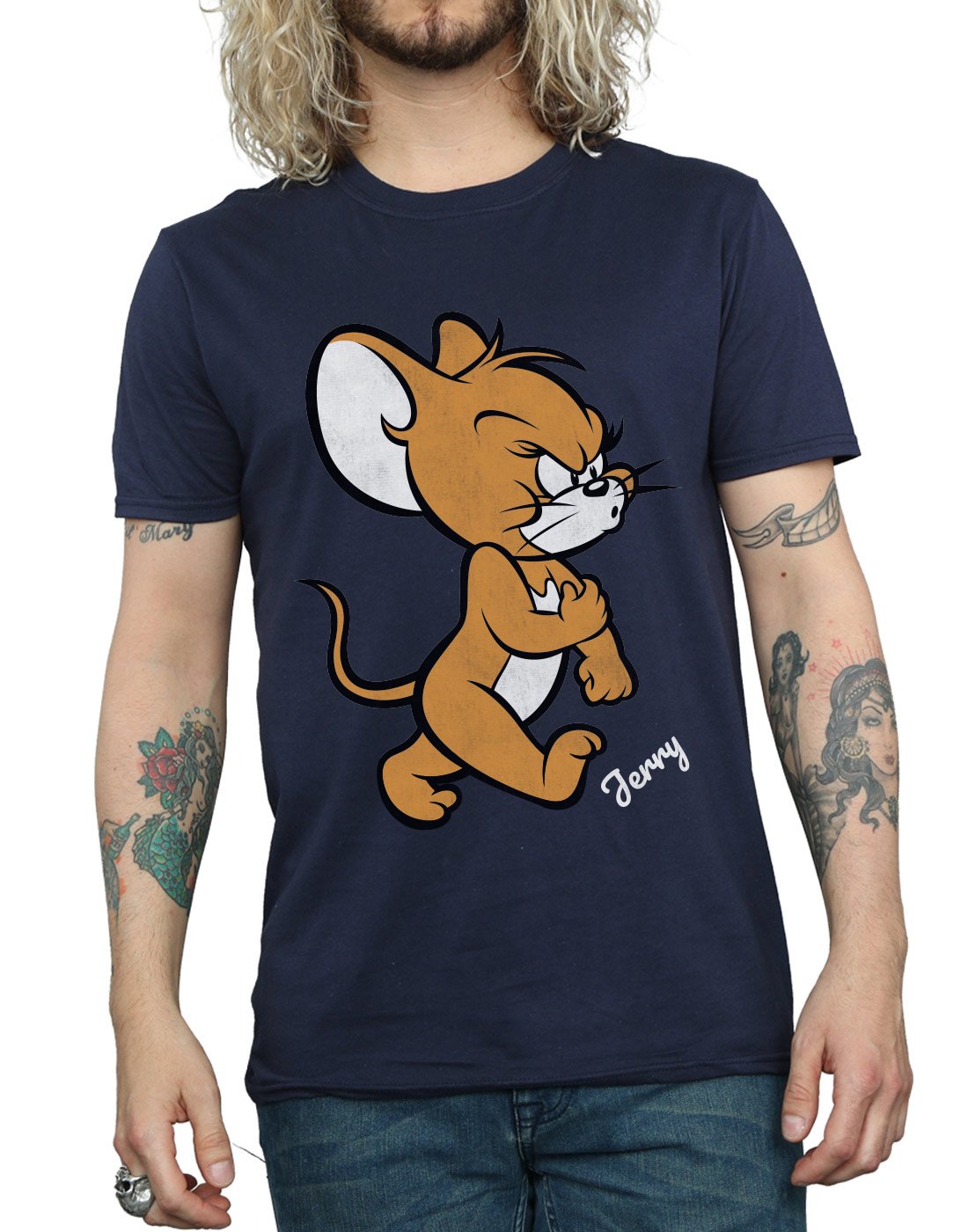 Tom and Jerry Men's Angry Mouse Graphic T-Shirt - Navy Blue XX-Large - Funny Cartoon Tee for Casual Wear, Gifts, and Pop Culture Fans