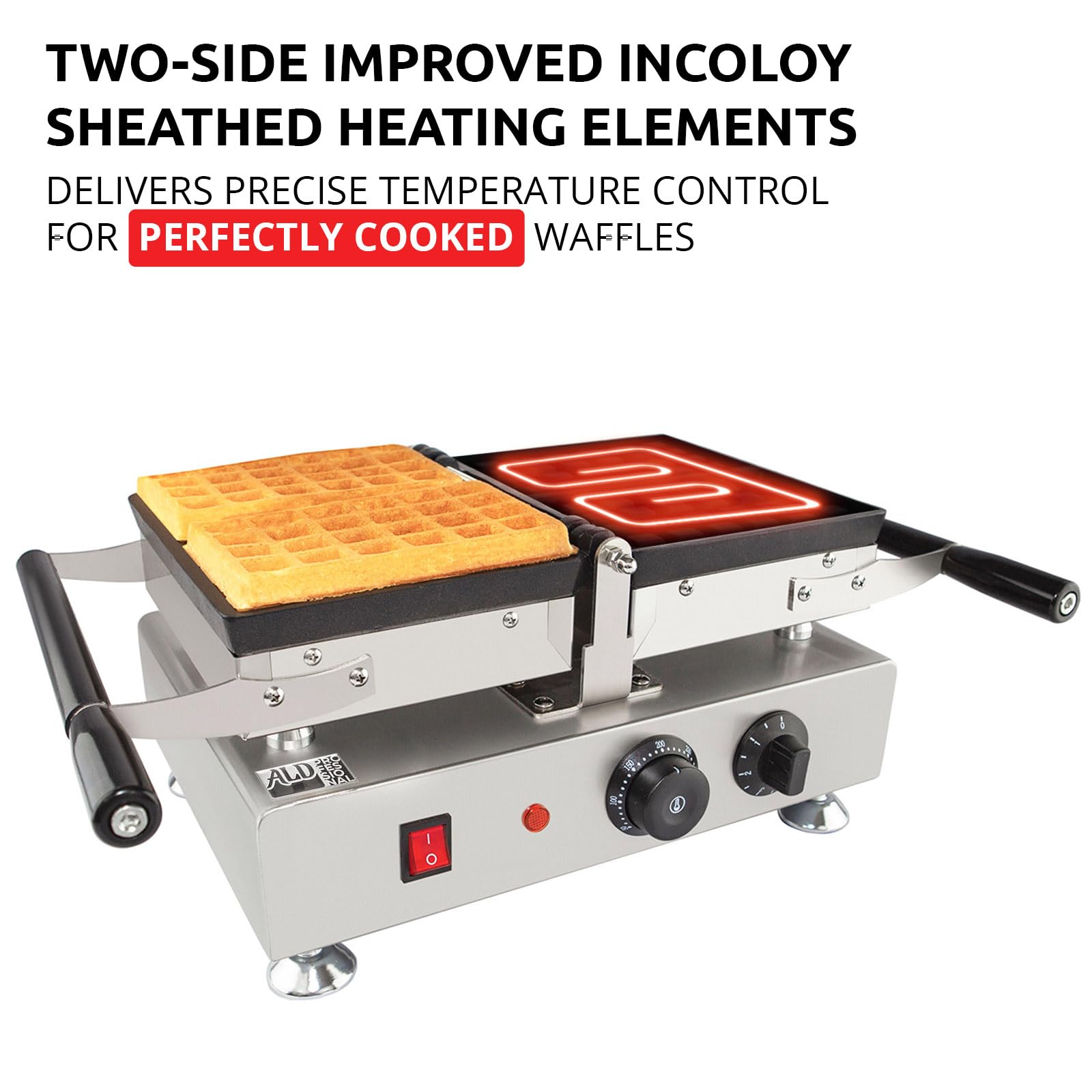 ALDKitchen Belgian Waffle Maker - Thick Waffle Iron with Removable Plates & Swing Design | Makes 2 Square Waffles | 110V for Home, Breakfast & Brunch | Perfect for Family Gatherings & Sunday Brunches