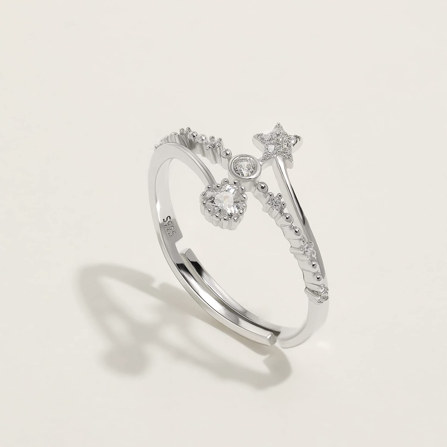 Meissa Sterling Silver Rings for Women - Heart & Star Stackable Rings, Minimalist Gold & Diamond Jewelry, Adjustable Size (Rose Gold) - Perfect for Gifts, Weddings & Everyday Wear