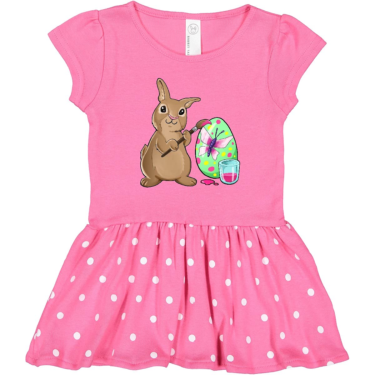 Inktastic Cute Brown Easter Bunny Painting Egg Toddler Dress - Soft Cotton Easter Outfit for Baby Girls, Spring Photoshoot & Holiday Party Wear