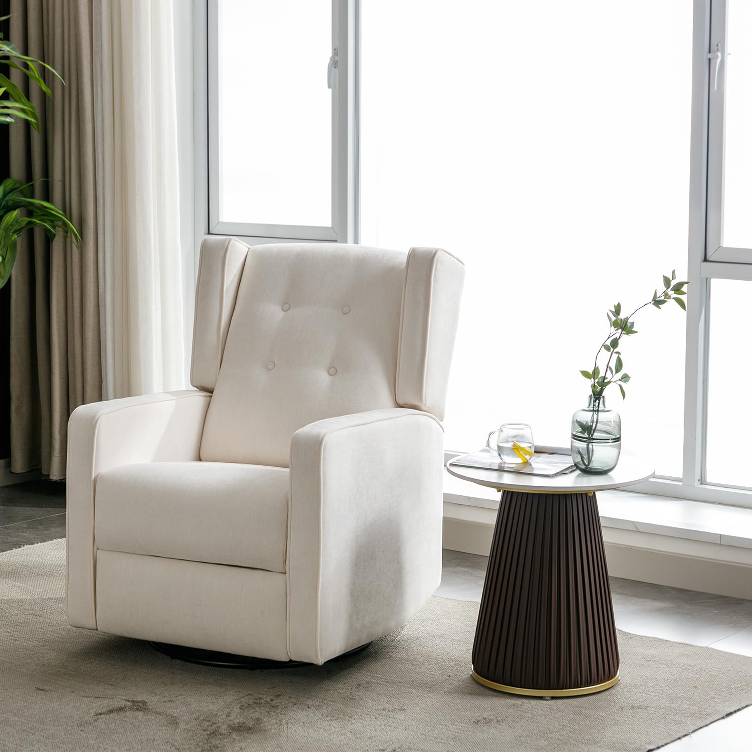 Swivel Rocker Recliner Chair - Manual Reclining Nursery Glider with Smooth Swivel Motion, White - Perfect for Baby Nurseries, Living Rooms & Breastfeeding Comfort