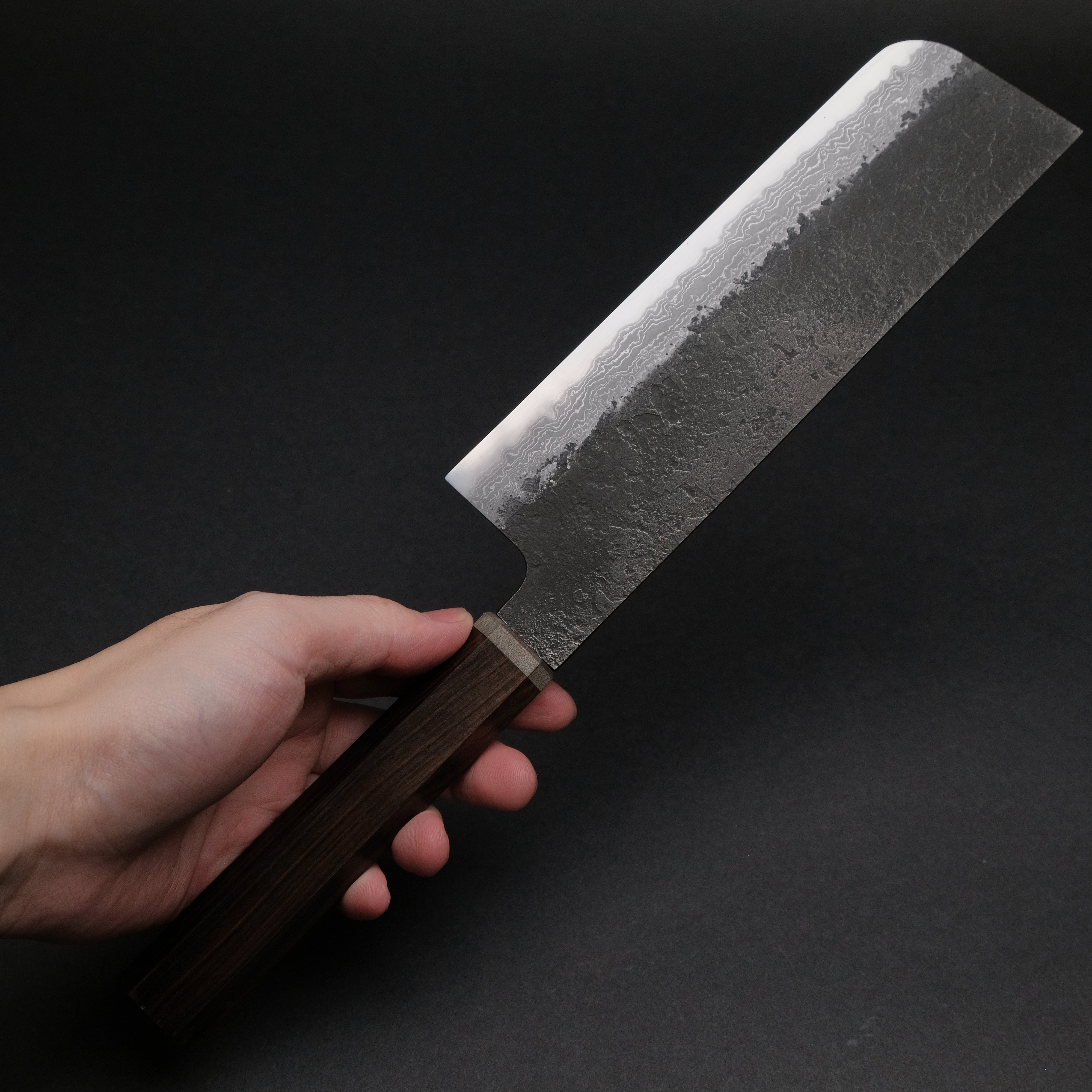 Premium Ajikataya White #2 Nashiji Damascus Nakiri Knife 180mm - Ebony & Stabilized Wood Handle (#53) - Japanese Kitchen Knife for Professional Chefs & Home Cooking, Perfect for Slicing Vegetables, Herbs & Boneless Meats