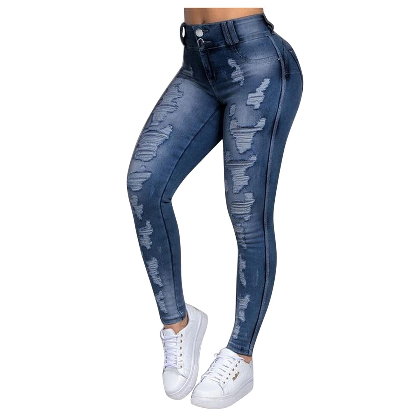 Real Co Women's Skinny Stretch Jeans - Slim Fit Denim Pants with Pencil Hole Design for Yoga & Fitness | Perfect for Workouts, Casual Wear & Everyday Comfort