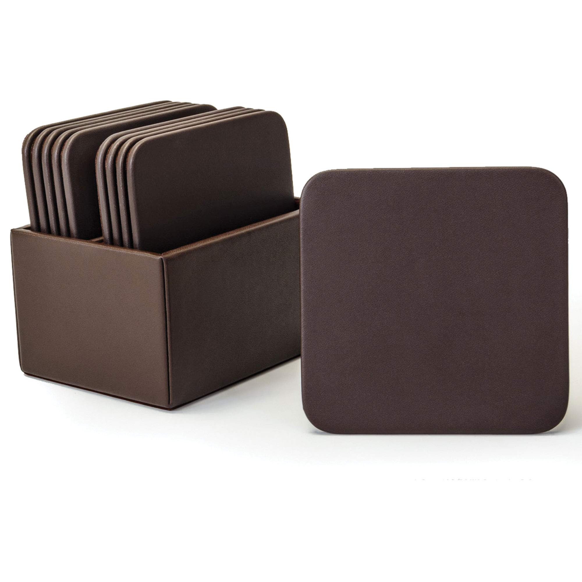 Premium Brown Leather Chocolate Holder - Set of 10 Square Coasters for Wine, Coffee & Dessert - Elegant Table Decor for Parties, Weddings & Home Dining
