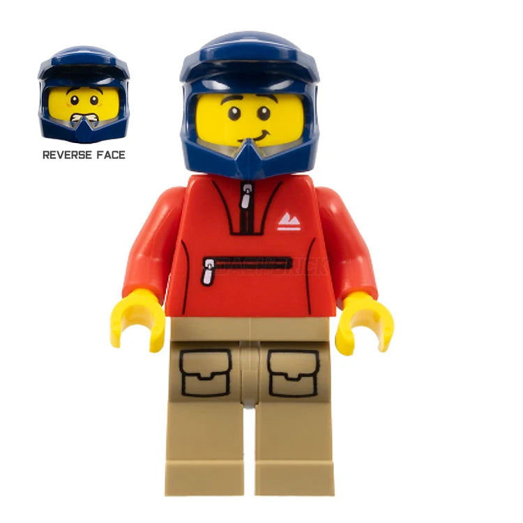 LEGO Minifigure Male Mountain Bike Cyclist with Red Tracksuit & Dirt Bike Helmet - Perfect for LEGO City Sets, Cycling Scenes and Action Figure Displays