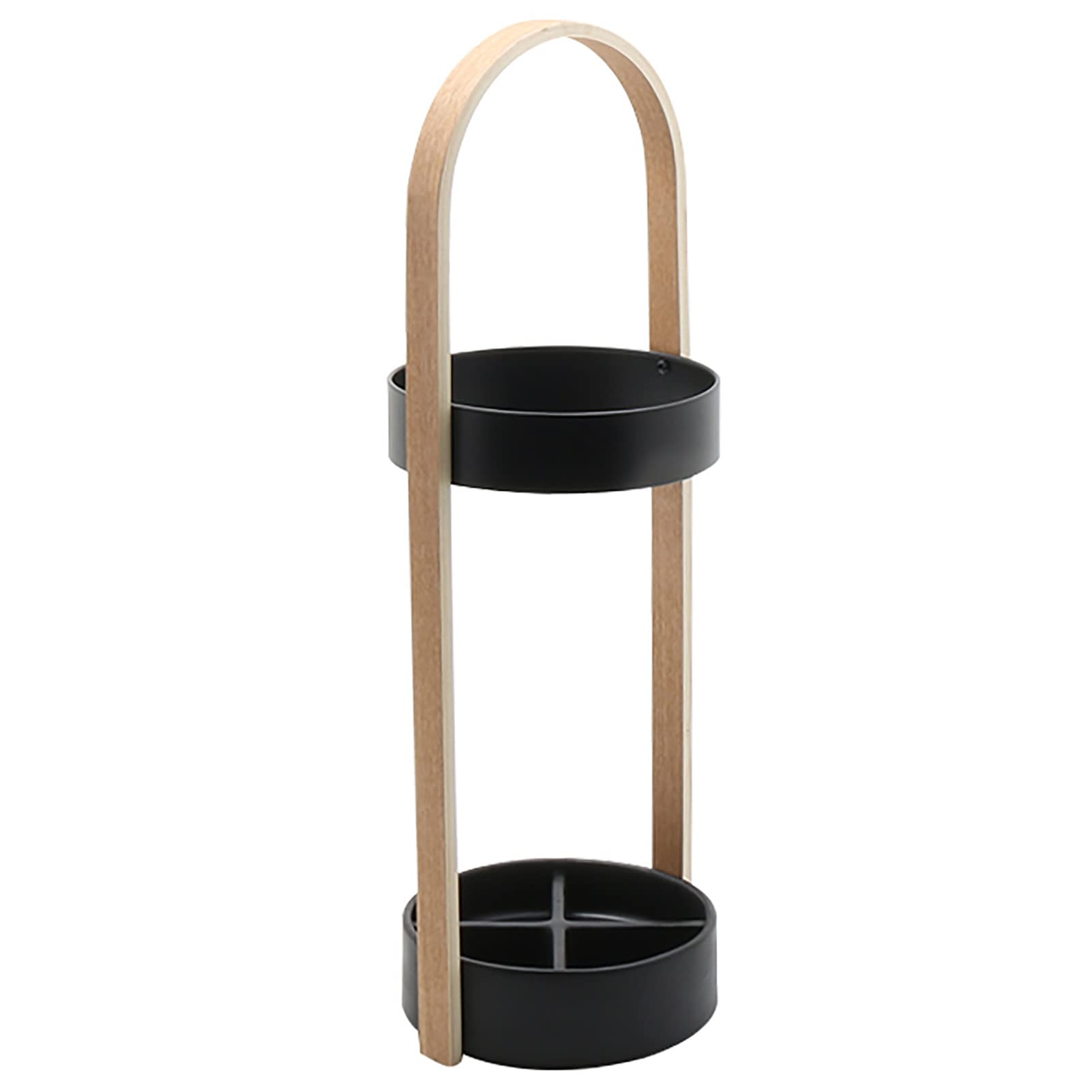 European Round Umbrella Stand with Metal Base & 2 Hooks - Wooden Handle Umbrella Holder for Entryway, Hallway, Hotel Lobby - Perfect for Home, Office & Commercial Spaces (Natural Color)