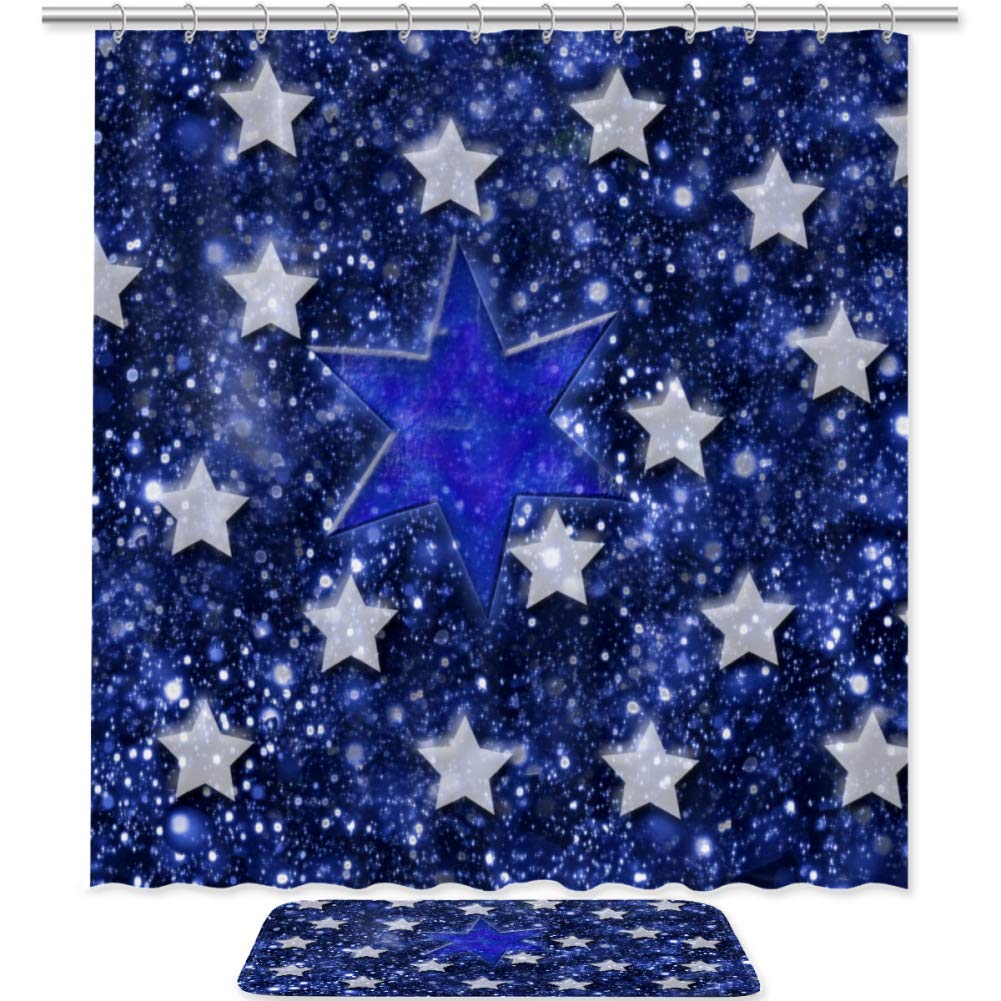 Starry Sky Shower Curtain Set - 2-Piece Bathroom Decor with Waterproof Shower Curtain, Non-Slip Bath Mat & 12 Hooks - Perfect for Home, Apartment, and Dorm Bathroom Decorations