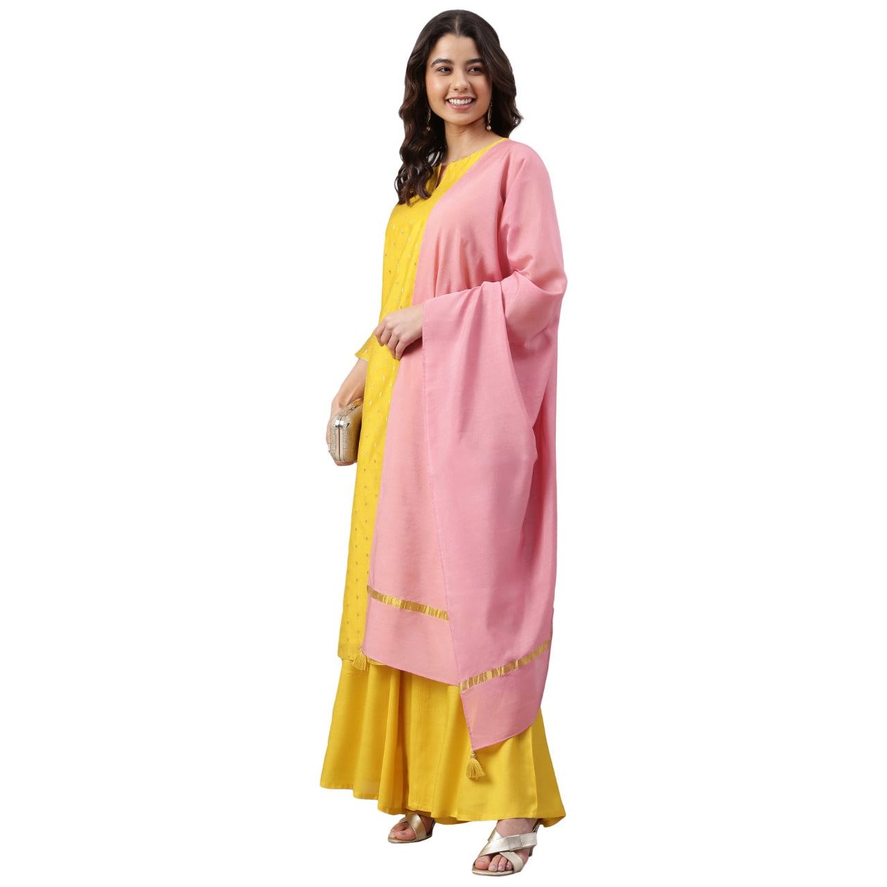 Elegant Yellow and Gold Printed Chanderi Silk Kurta Set for Women | Traditional Indian Ethnic Wear | Perfect for Festivals, Weddings & Special Occasions