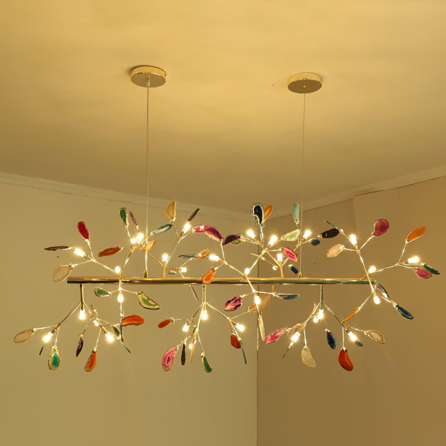 Elegant Agate Flake Chandelier - Natural Stone Crystal Ceiling Light Fixture for Dining Room, Living Room & Bedroom Decor