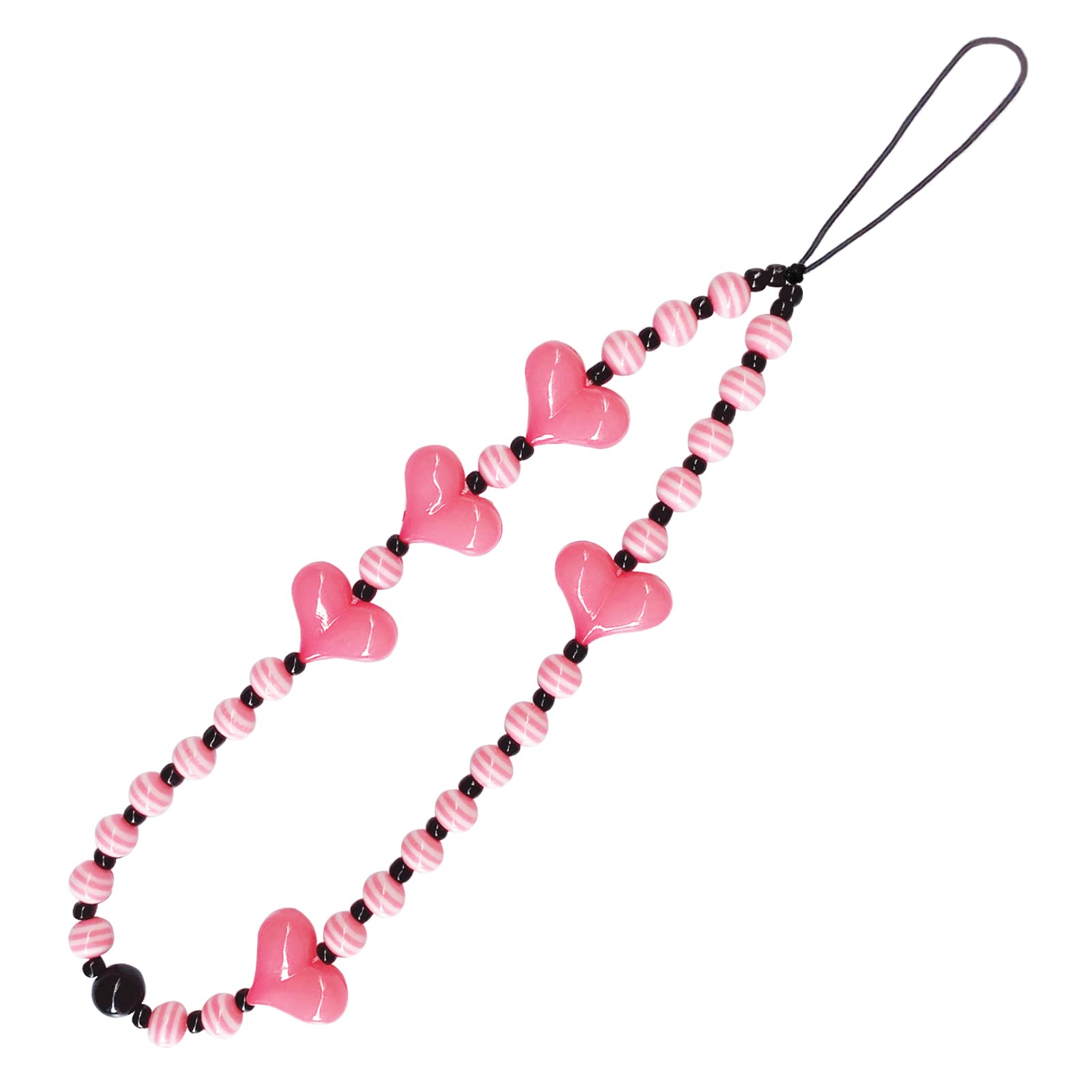 Cute Heart Phone Charm for Women - Fashion Acrylic Bead Phone Lanyard with Anti-Lost Chain - Perfect for iPhone, Samsung & Smartphone Accessories (Gift, Party, Daily Use)