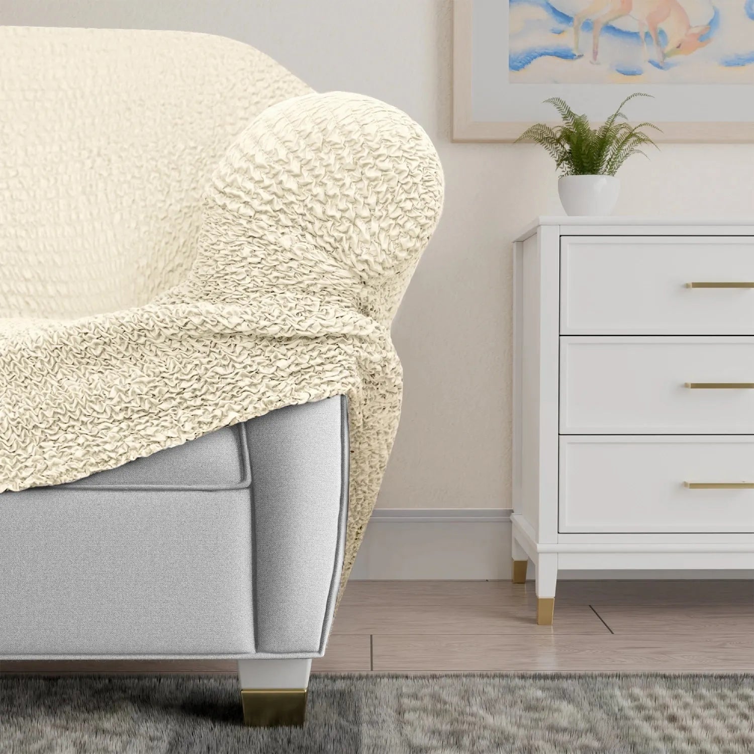 2 Seater Loveseat Slipcover - Mille Righe Collection | Sofa Protector for Living Room, Bedroom & Office | Washable & Durable Furniture Cover
