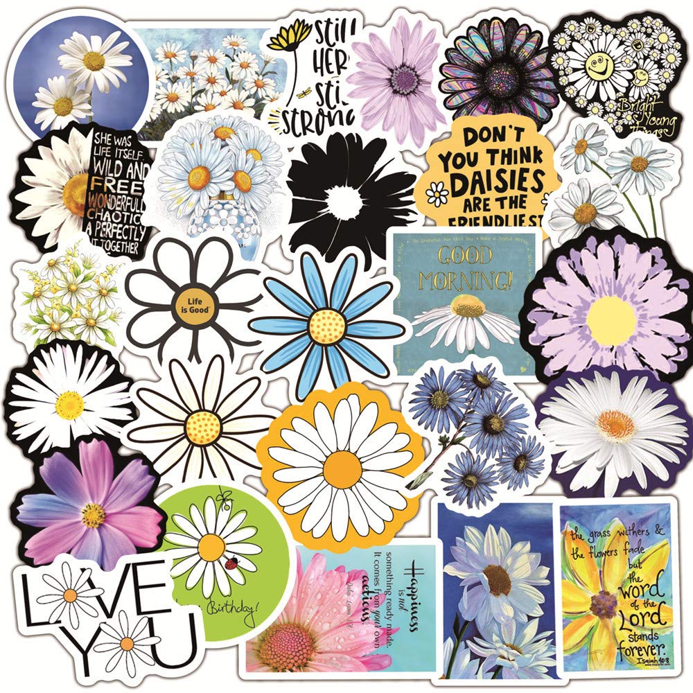 50pcs Daisy Stickers for Car, Laptop & Luggage - Waterproof PVC Decals for Teens & Bikes