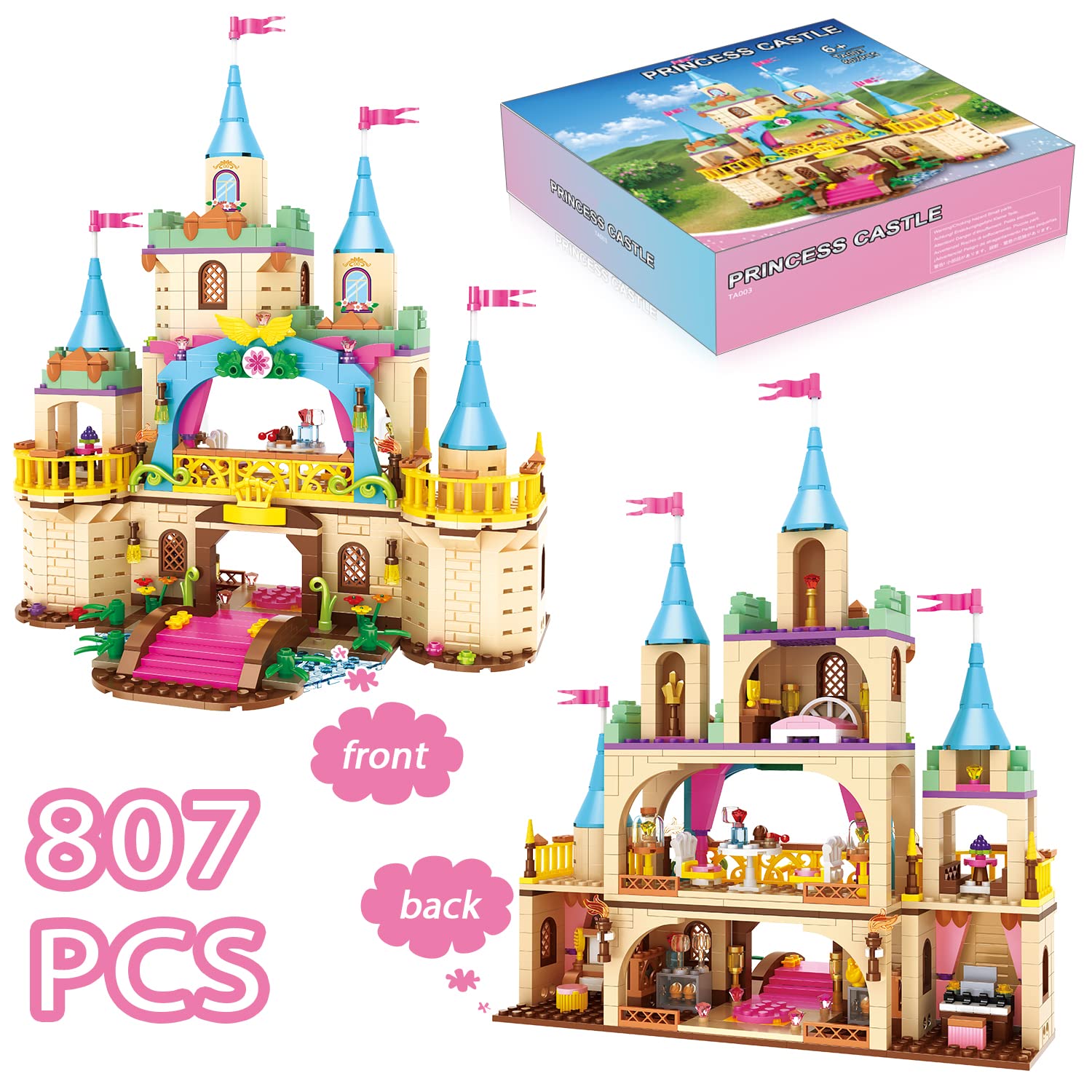 **Yellow Princess Castle Building Blocks Set - 807 PCS Kids Construction Toy for Girls, STEM Learning, Creative Play, Birthday & Christmas Gift - Perfect for Roleplay, Pretend Play & Educational Fun**