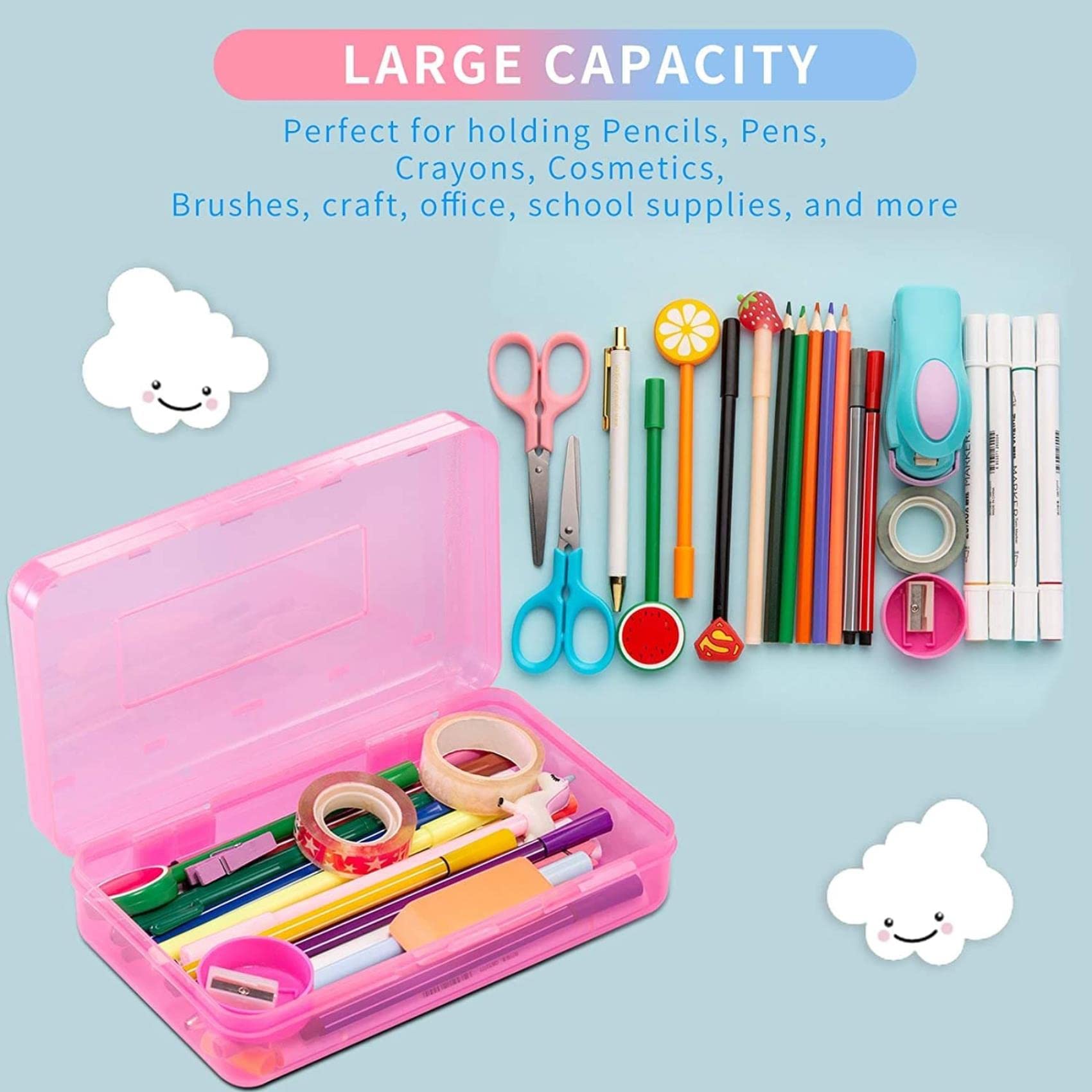 3-Pack Large Capacity Plastic Pencil Box - Durable Hard Case with Stackable Design, Stylish Office & School Supplies Organizer - Perfect for Students, Artists & Office Organization