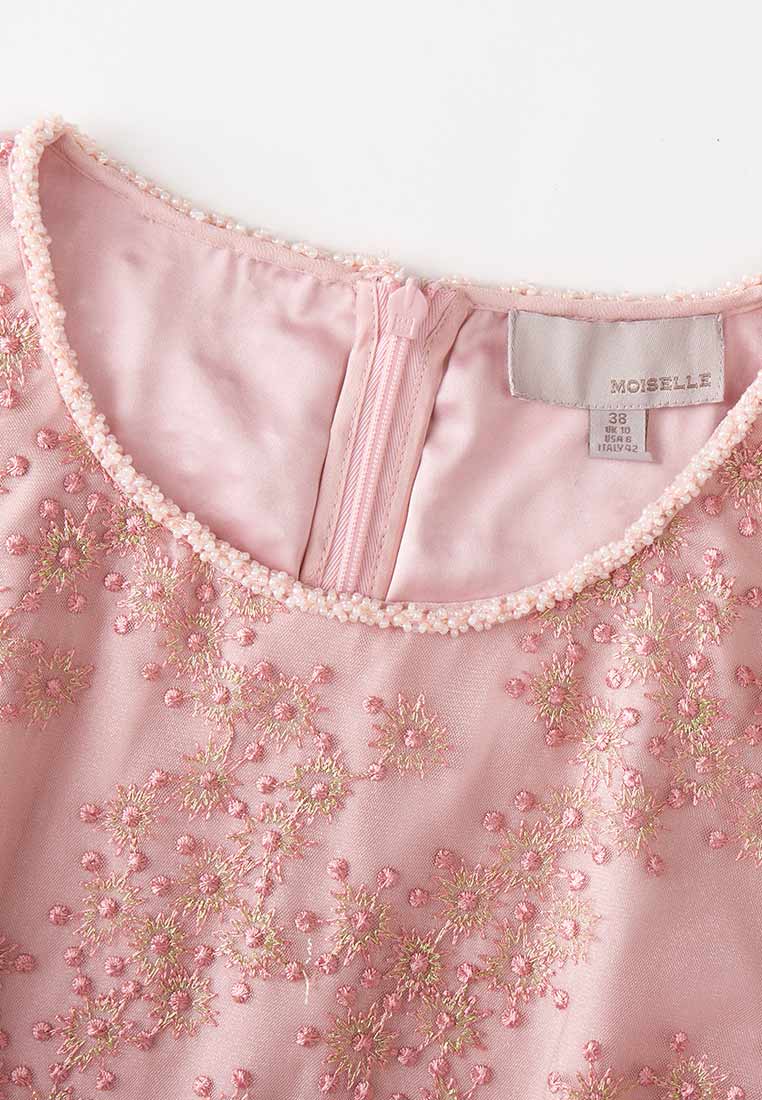 Elegant Pink Embroidered Mesh Cocktail Dress for Women - Perfect for Evening Parties, Weddings & Special Occasions