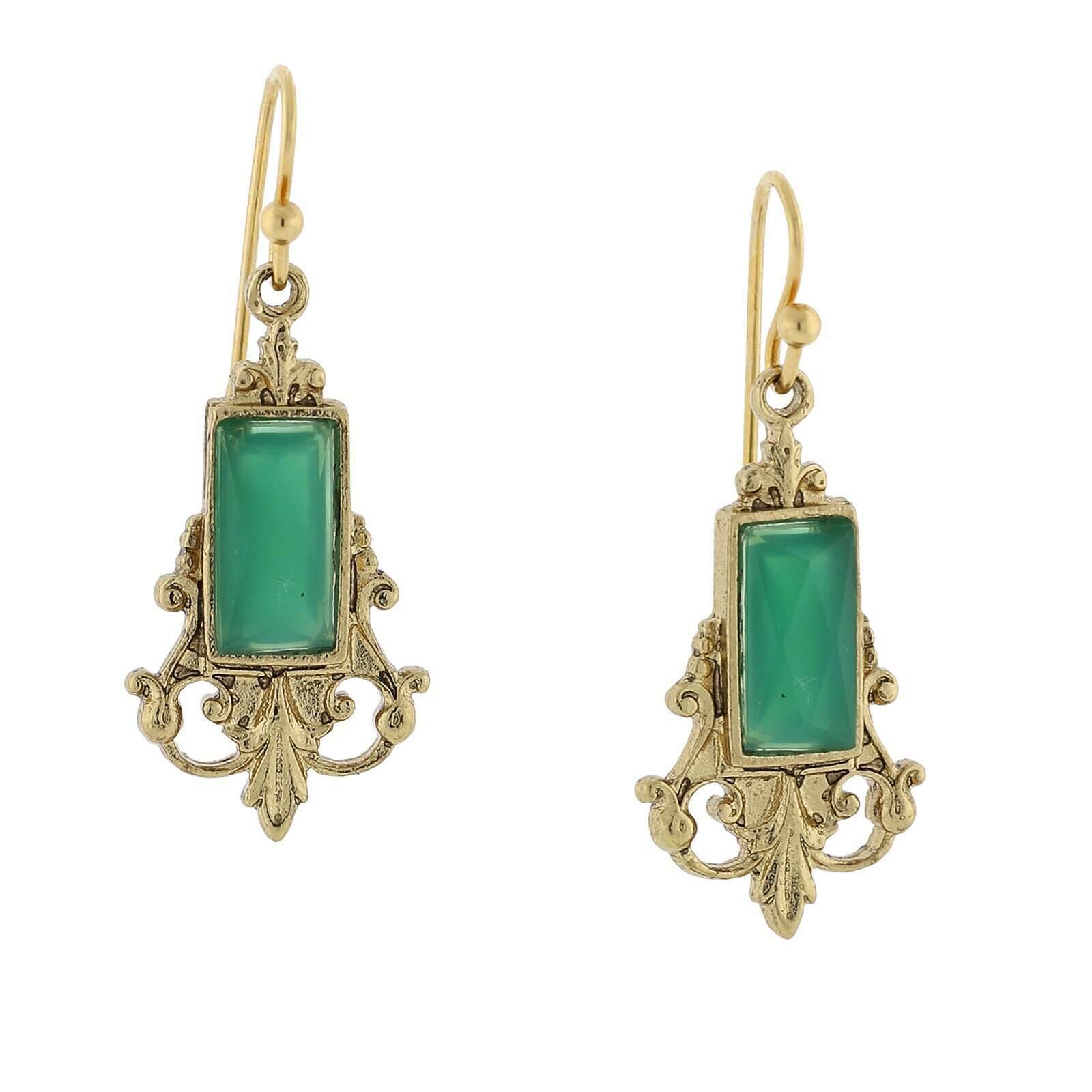 1928 Antique Inspired Glass Stone Baguette Wire Drop Earrings for Women - Vintage Style Dangle Earrings for Party, Wedding & Special Occasions