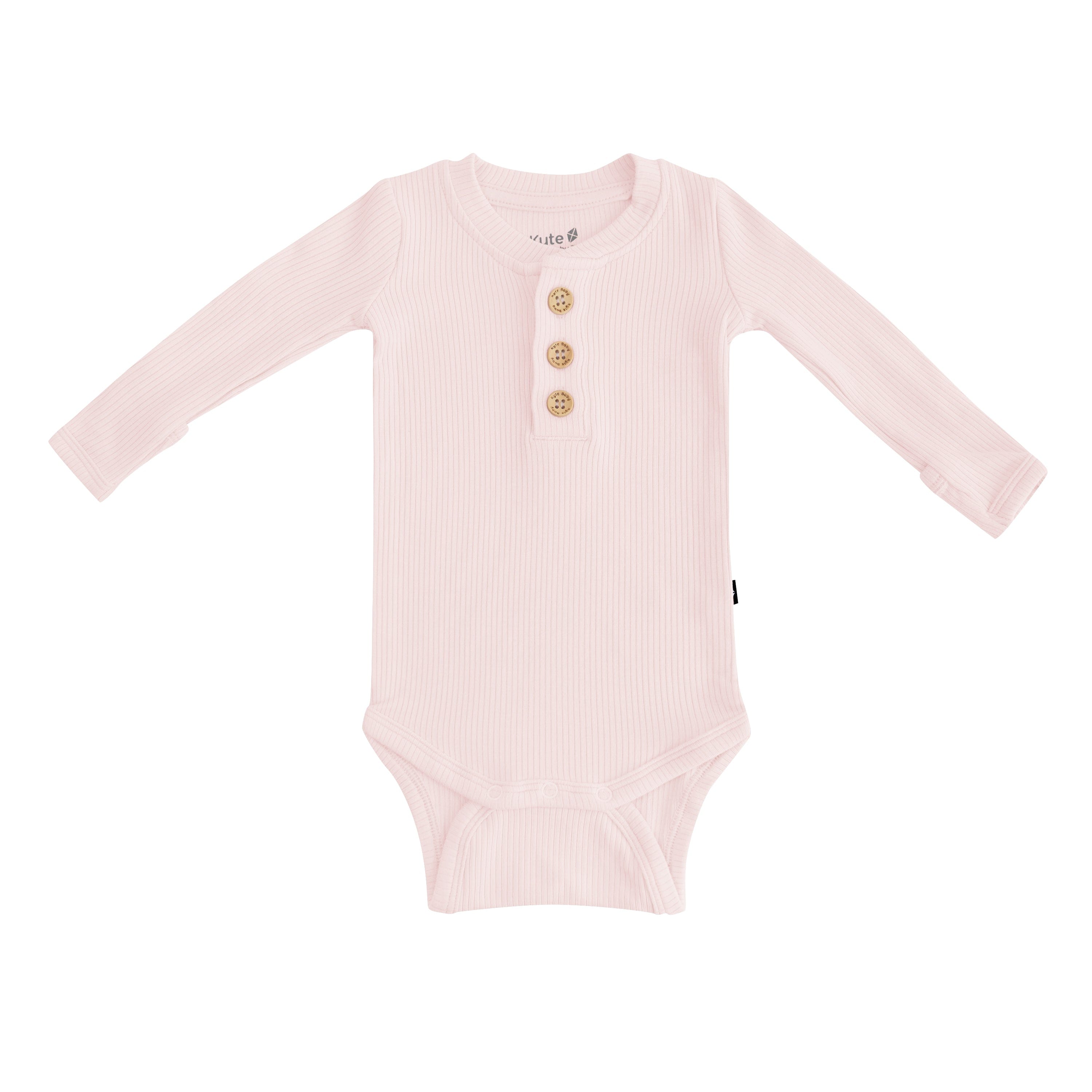 Blush Ribbed Long Sleeve Henley Bodysuit for Women - Soft Stretchy Comfort Fit, Perfect for Layering or Casual Outfits
