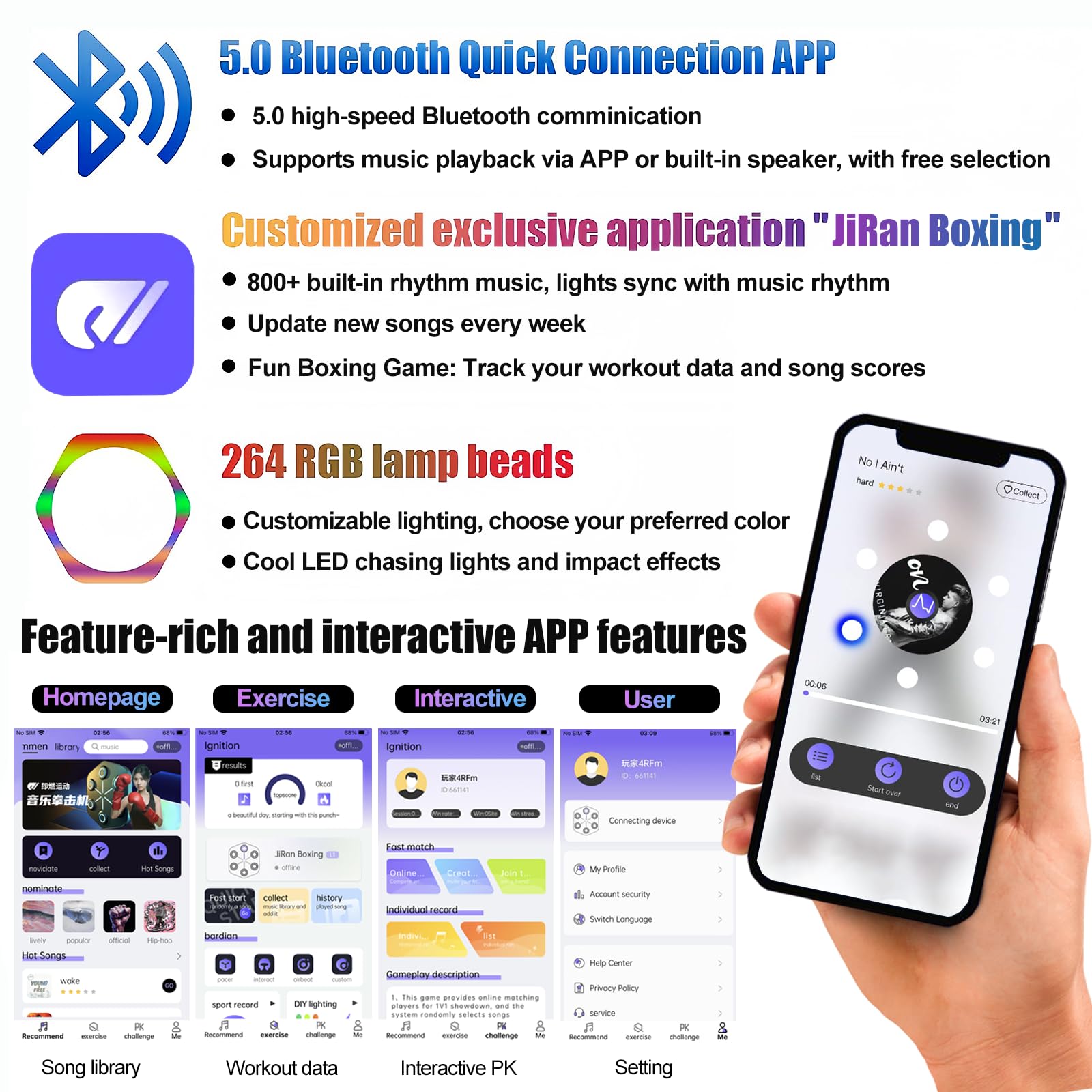 Smart Punching Machine L1 - Beat-Synced Boxing Trainer with Custom LED Lights | APP Controlled Home Gym Equipment | Works with Phone, Speaker & Headphone | Wall-Mounted for Office & Home Workouts | Perfect for Stress Relief & Cardio Training