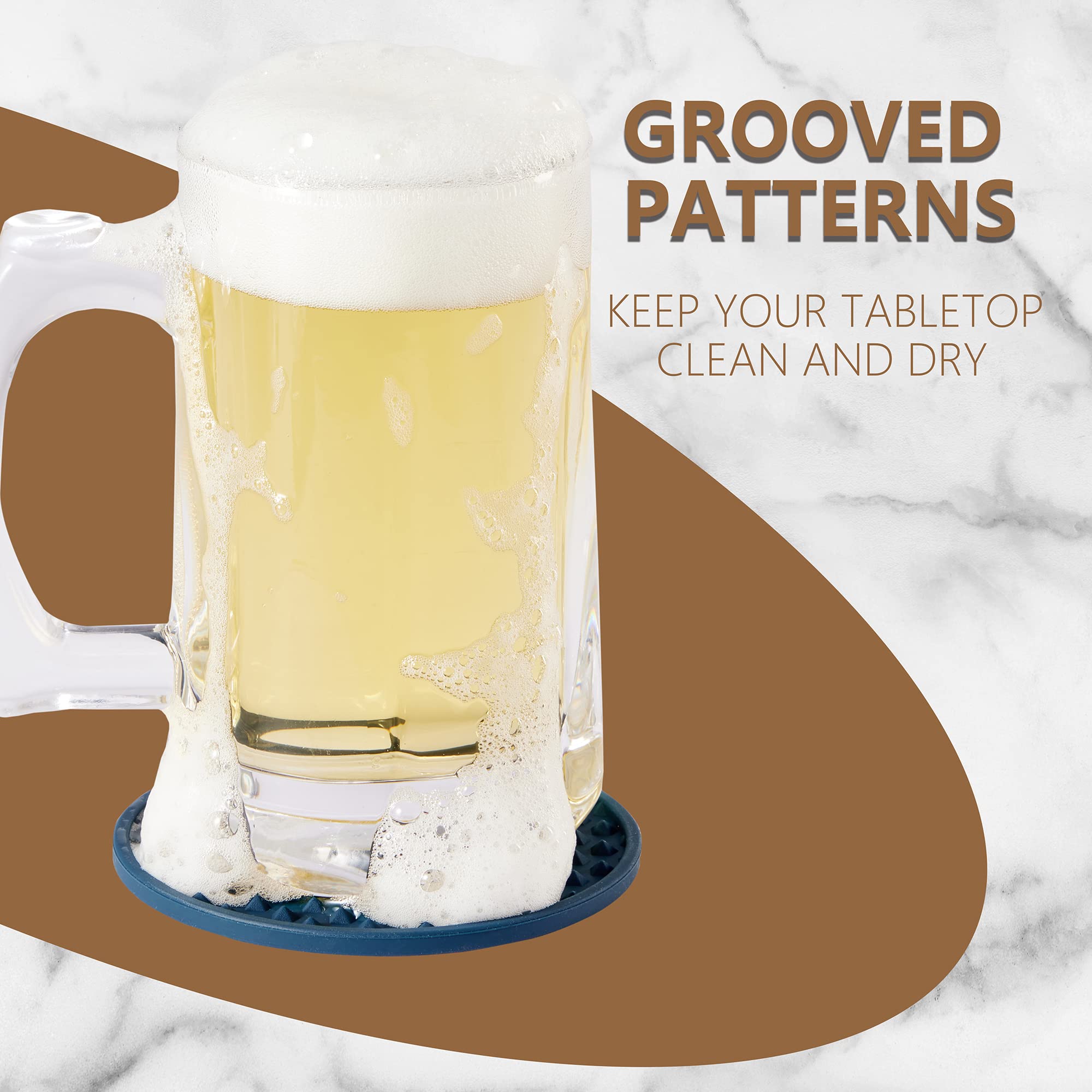 Premium Silicone Drink Coasters Set of 6 with Holder - Non-Slip Table Protectors for Wood, Stone & Glass Tables - Dishwasher Safe, Fits All Glass Sizes (Blue) - Perfect for Home, Office & Restaurant Use