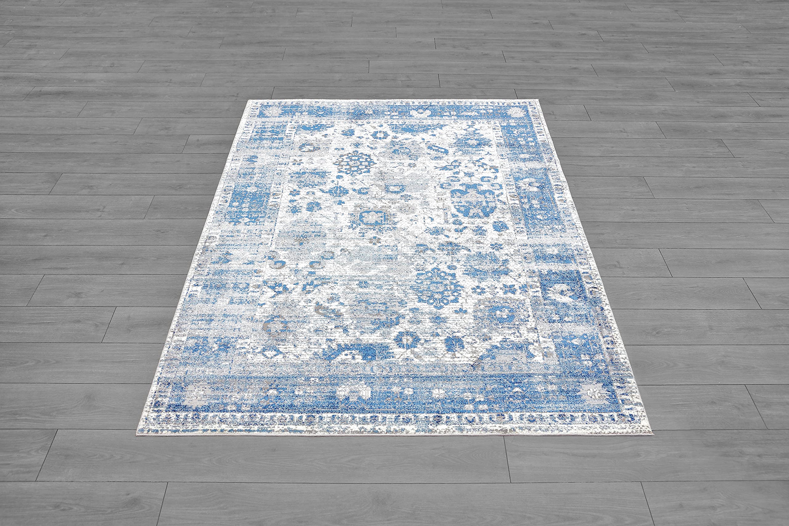 Ladole Prague Blue Oriental Rug - Handmade Bohemian Style Area Rug for Living Room, Bedroom & Dining Room Decor