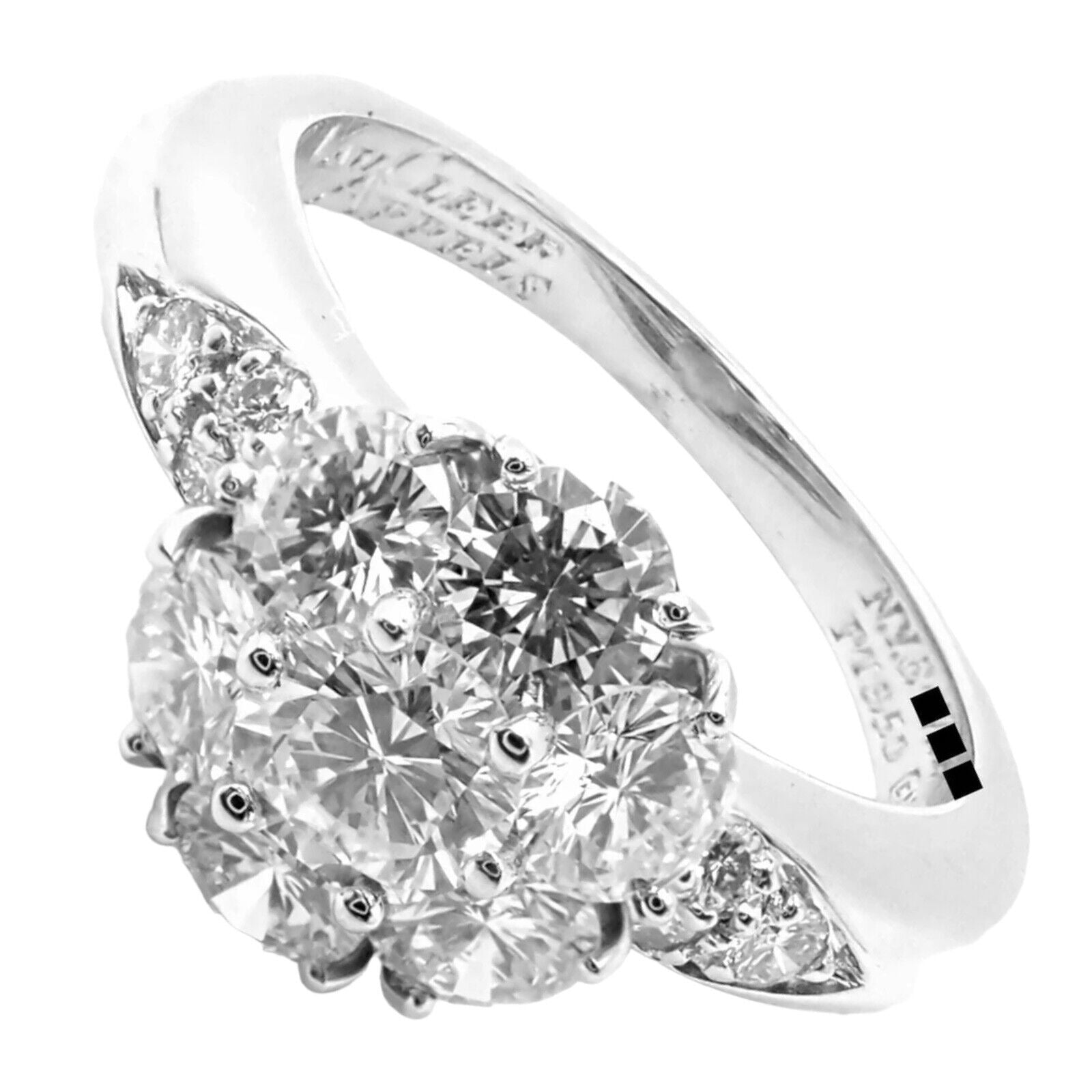 Authentic Van Cleef & Arpels Platinum Diamond Fleurette Flower Ring - Luxury Jewelry for Weddings, Anniversaries & Special Occasions