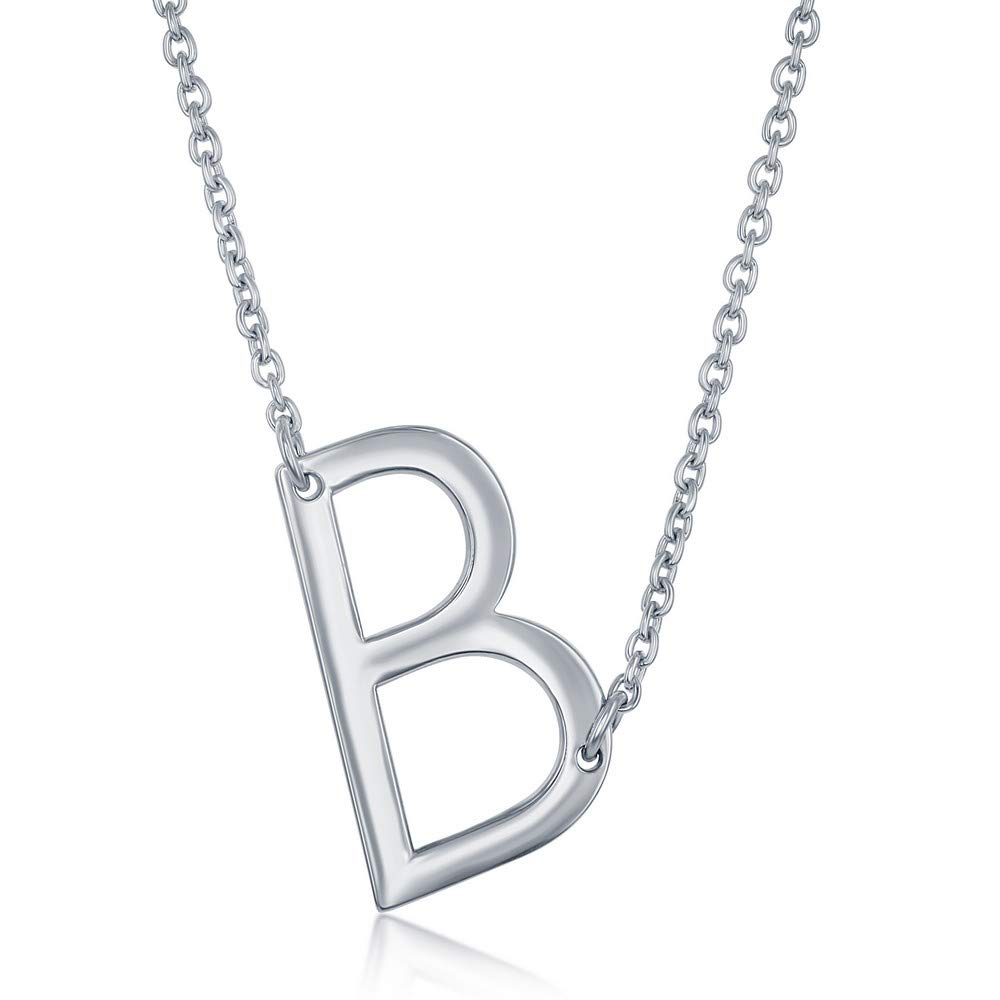 Sterling Silver Personalized Initial Necklace for Women - Custom Letter Pendant Jewelry - Dainty Sideways Monogram Necklace | Perfect Gift for Birthday, Anniversary, Valentine's Day & Everyday Wear