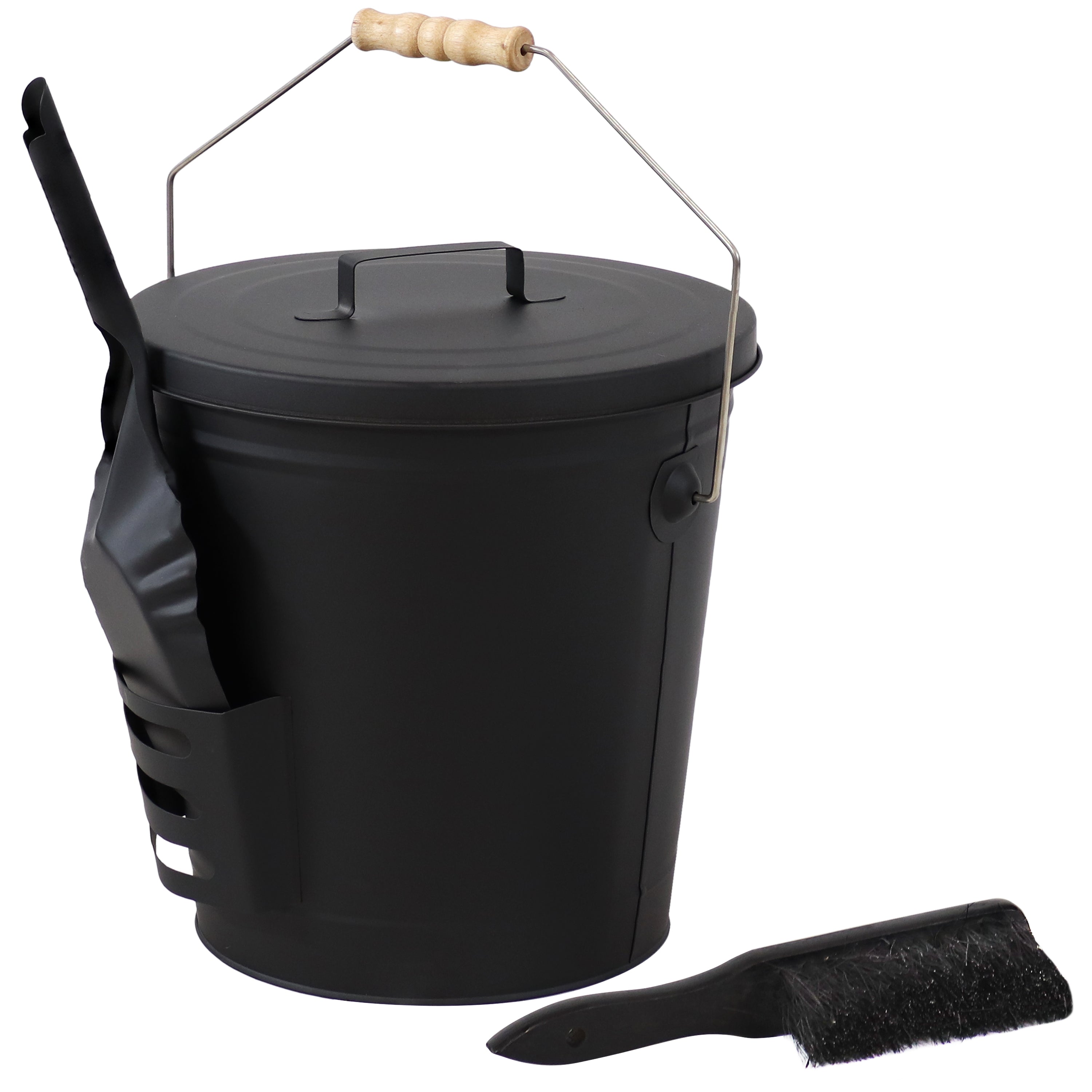 Sunnydaze 5 Gallon Fireplace Ash Bucket with Lid, Shovel & Brush - Heavy Duty Metal Ash Can for Fire Pit, Wood Stove & BBQ Cleanup - Outdoor & Indoor Use
