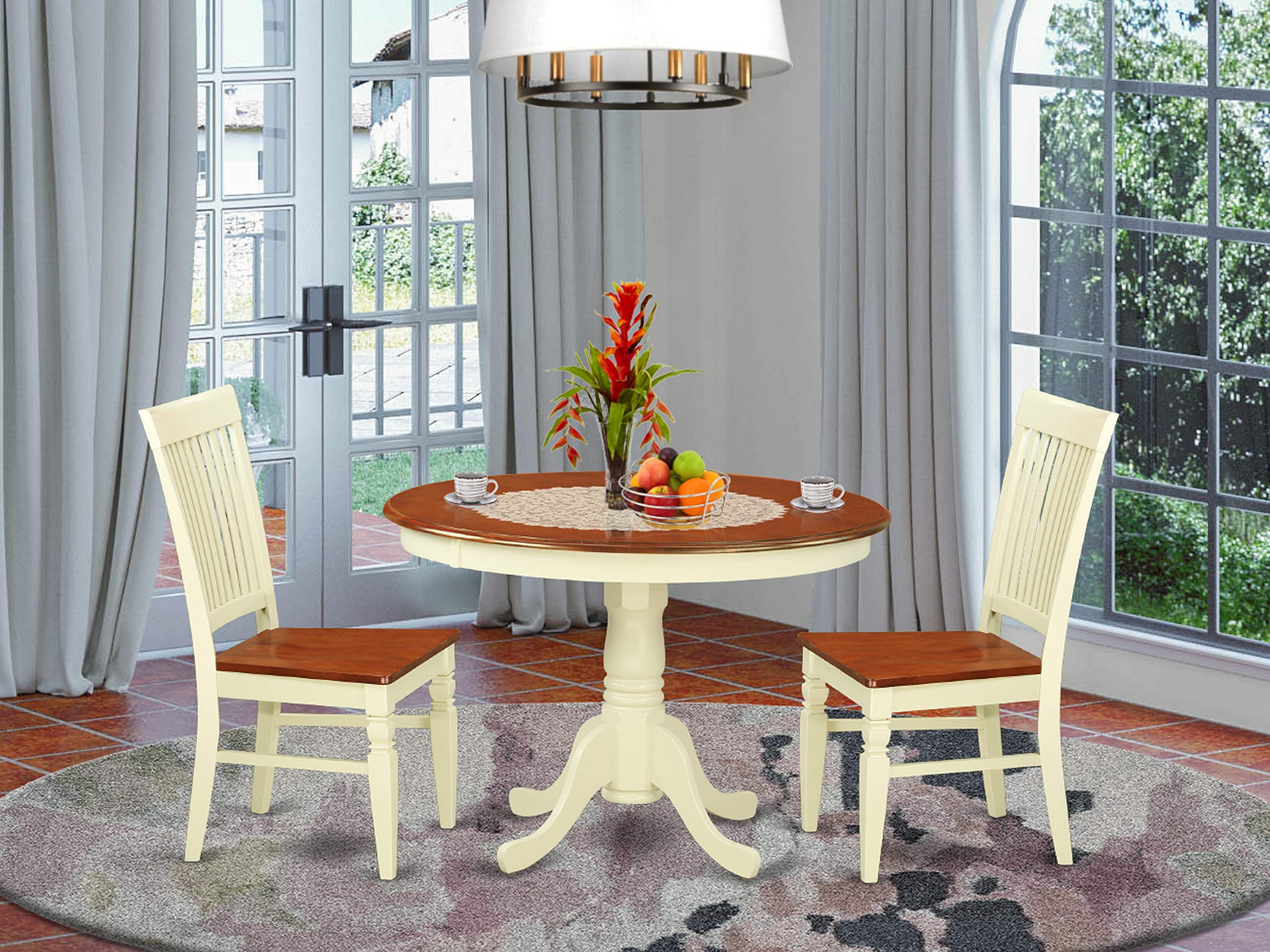 3-Piece Kitchen Table Set with Wooden Dining Table & 2 Buttermilk Cherry Wood Chairs - Perfect for Small Spaces, Breakfast Nooks & Cozy Dining Areas