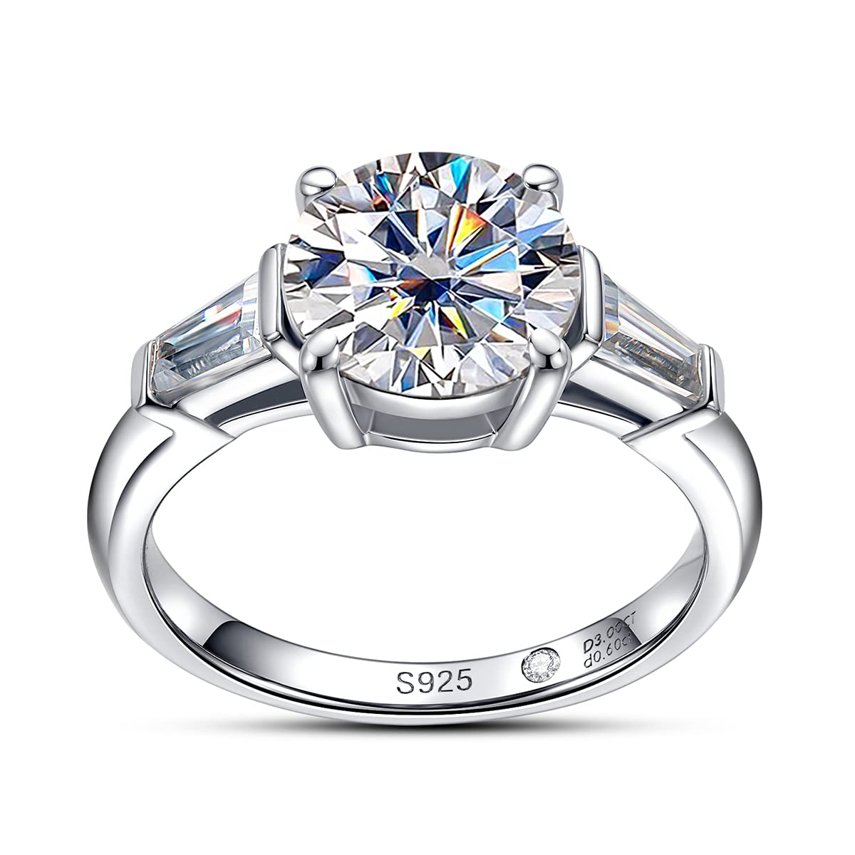 AnuClub 3 Stone Moissanite Engagement Ring - D Color VVS1 Round Cut 925 Sterling Silver Wedding Band for Women | Perfect for Proposals, Anniversaries & Special Occasions