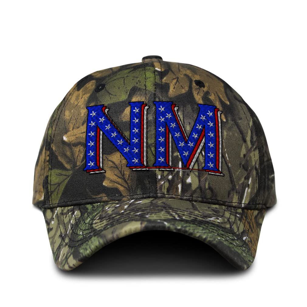 Custom Camo Baseball Cap with New Mexico Blue Flag & Stars - 100% Cotton Adjustable Hat for Outdoor, Hunting, and Casual Wear