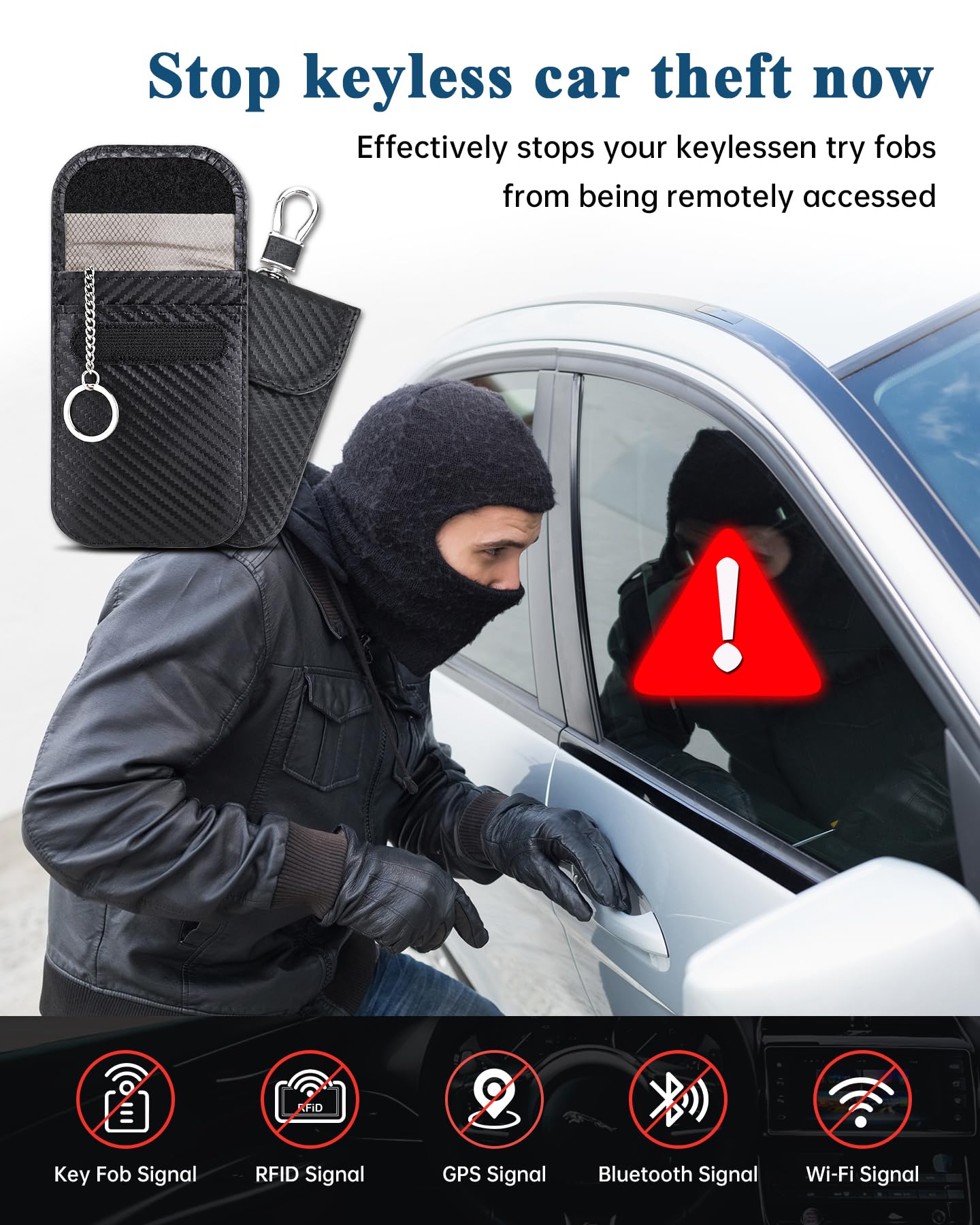 Teskyer 2 Pack Faraday Key Fob Protector Bags - RFID Signal Blocking Anti-Theft Pouch for Car Keys (3.7
