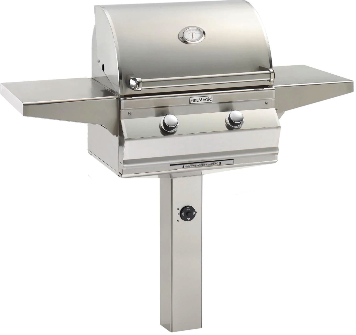 Fire Magic Choice C430S 24 Inch Natural Gas Grill with Analog Thermometer - Built-in In-Ground Post for Outdoor Cooking | Perfect for Backyard BBQs, Patio Parties & Camping | C430S RT1N G6 Model