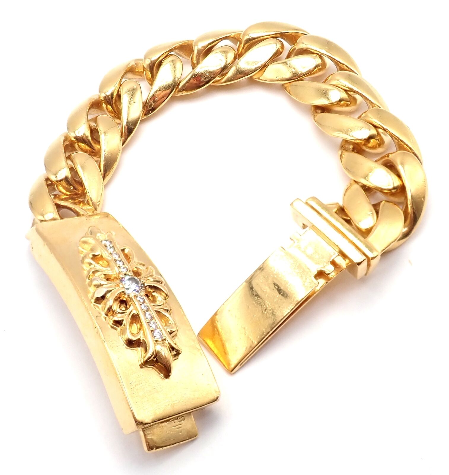 Authentic Chrome Hearts 22k Yellow Gold Diamond Heavy Link ID Bracelet for Men & Women - Luxury Vintage Jewelry Gift for Anniversary, Birthday & Special Occasions