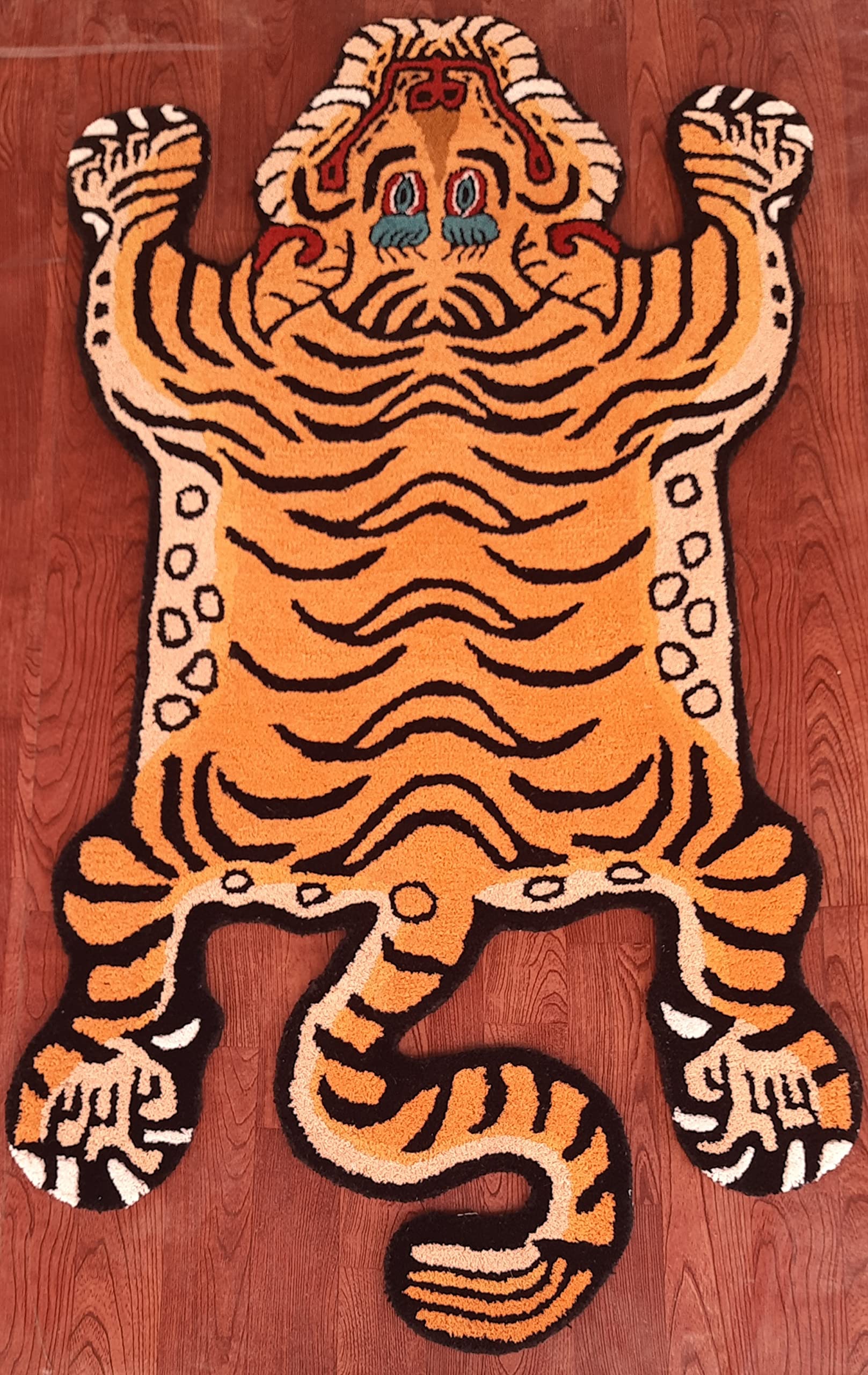 Handmade 3x5 Ft Tibetan Tiger Rug - 100% Wool Tufted Animal Carpet for Living Room, Bedroom & Home Decor - Boho Chic & Modern Style